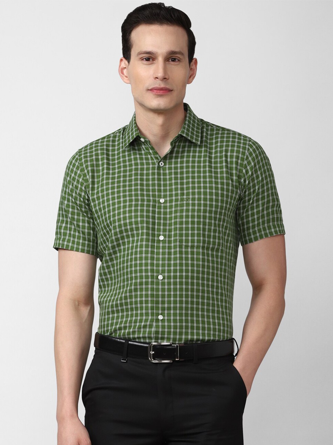 

Peter England Men Gingham Checks Checked Formal Shirt, Green