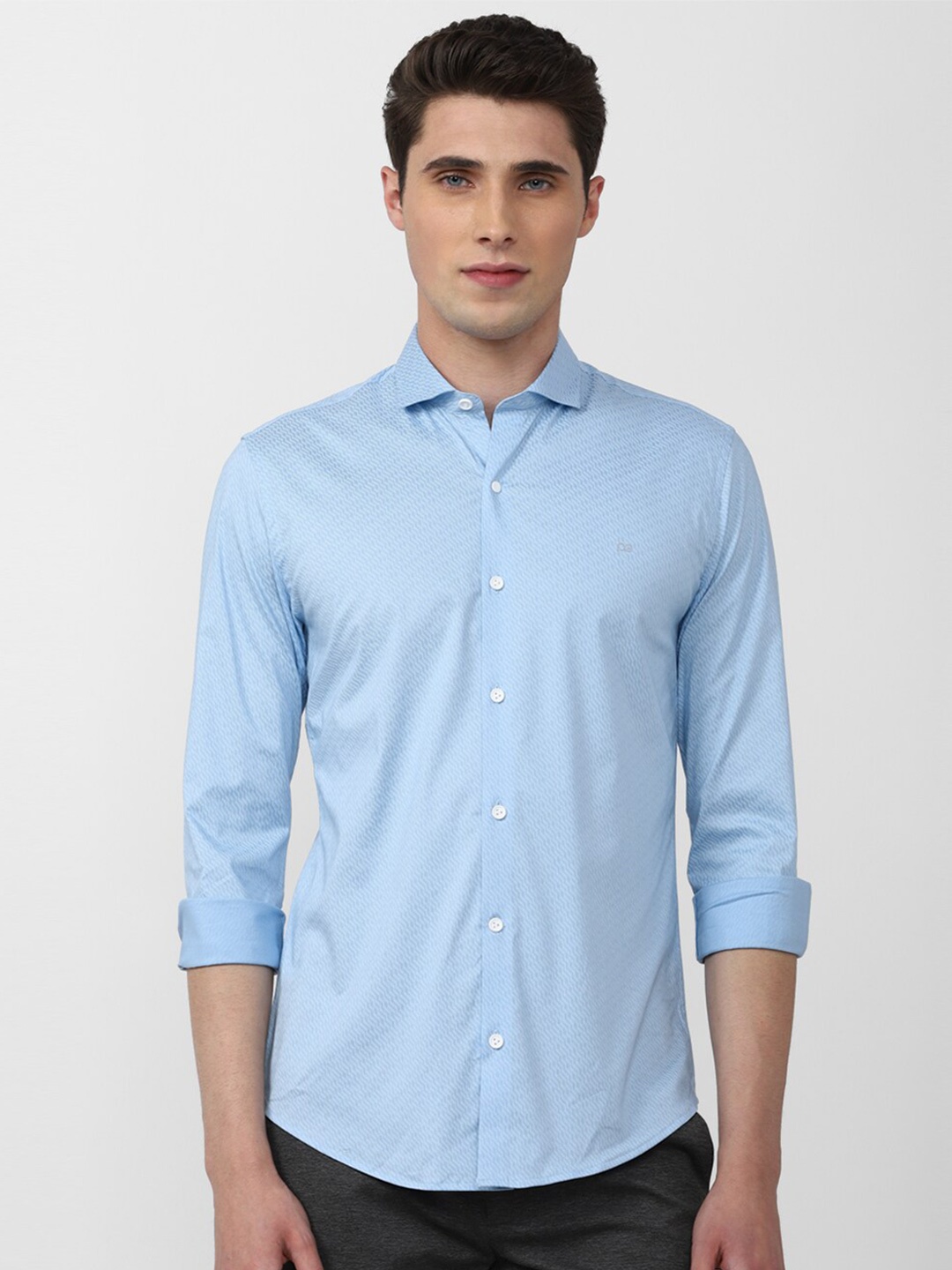 

Peter England Men Self Design Slim Fit Casual Shirt, Blue