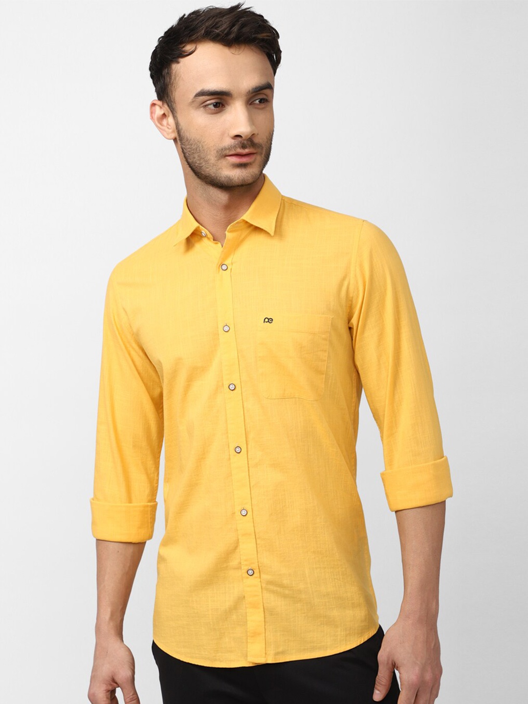 

Peter England Casuals Men Pure Cotton Slim Fit Casual Shirt, Yellow