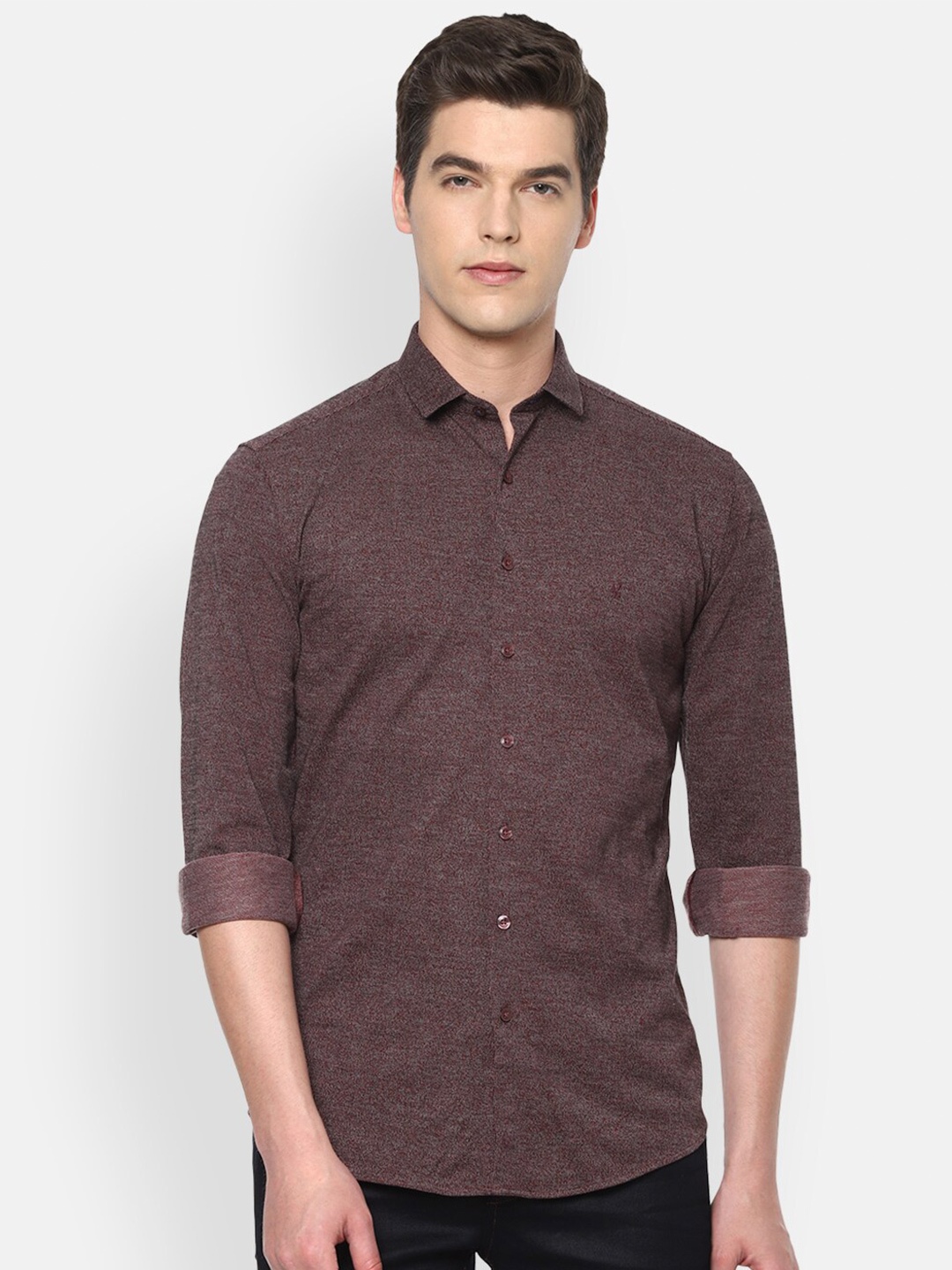 

V Dot Men Slim Fit Cotton Casual Shirt, Brown