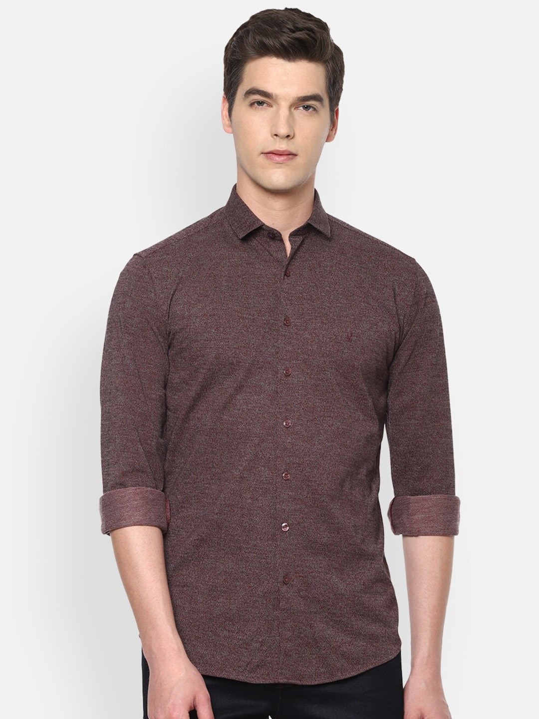 

V Dot Men Slim Fit Cotton Casual Shirt, Brown