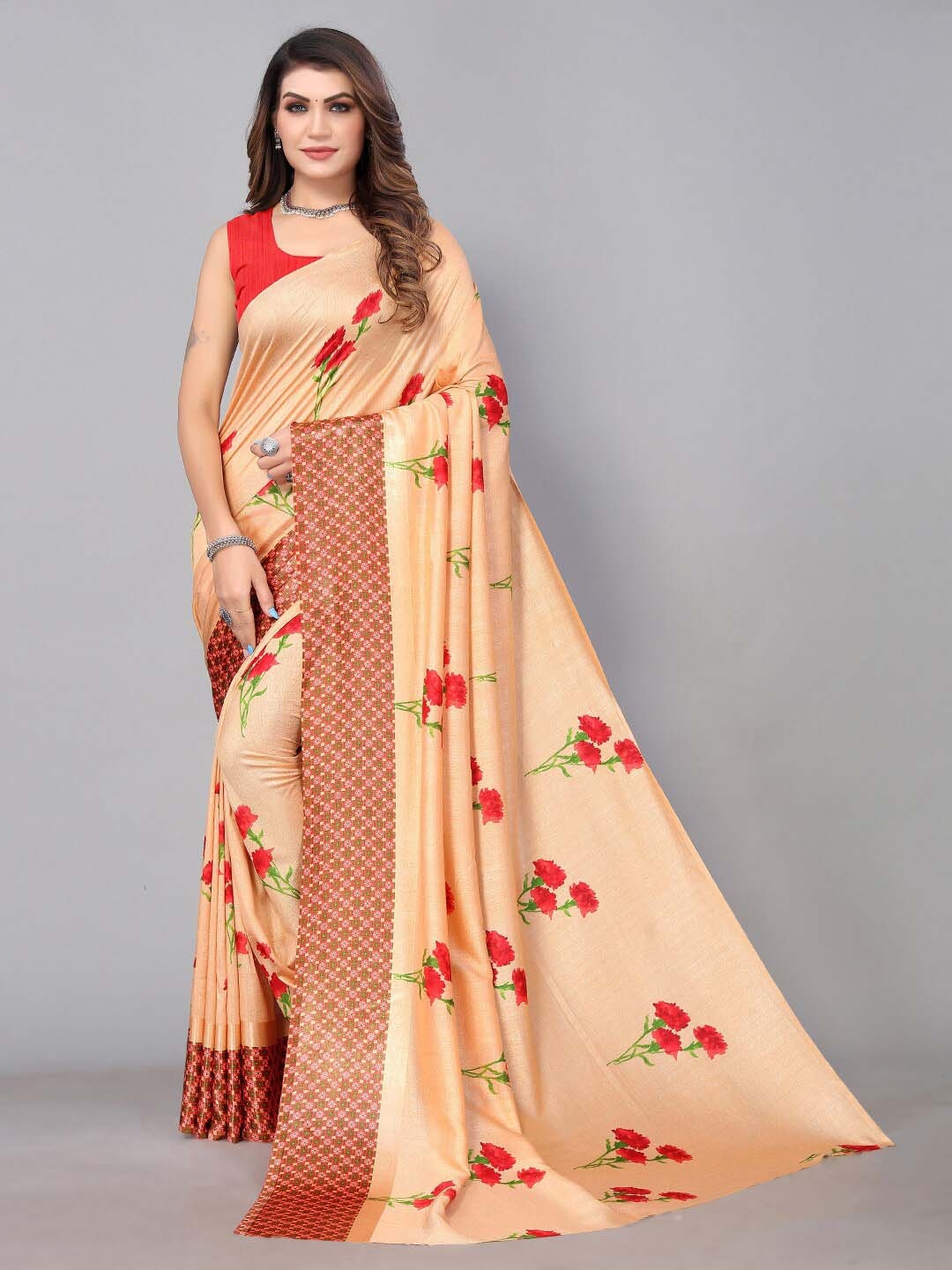 

HRITIKA Floral Printed Pure Georgette Saree, Cream
