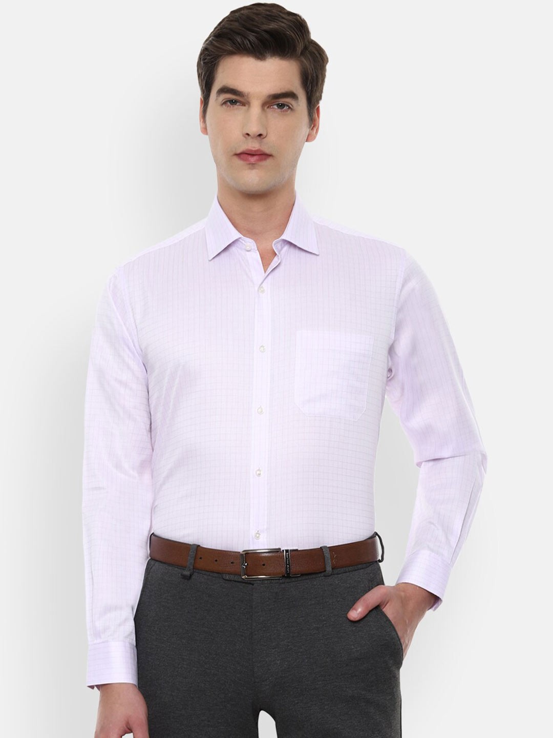 

Van Heusen Men Checked Pure Cotton Formal Shirt, Purple