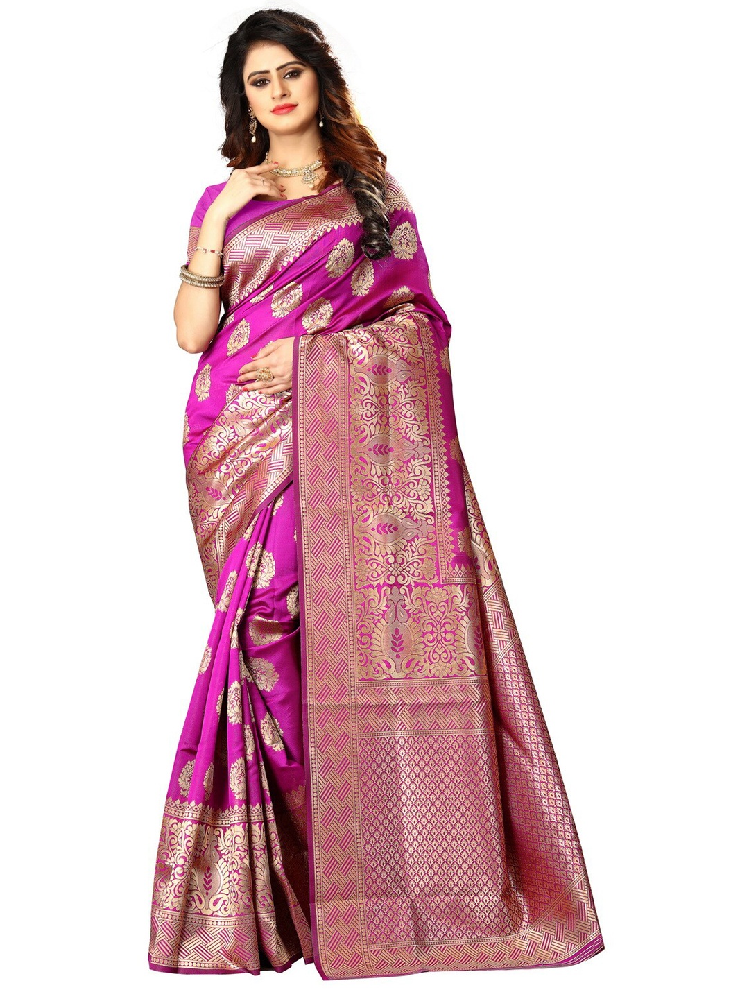 

Vrundavan ethics Ethnic Motifs Zari Art Silk Banarasi Saree, Pink