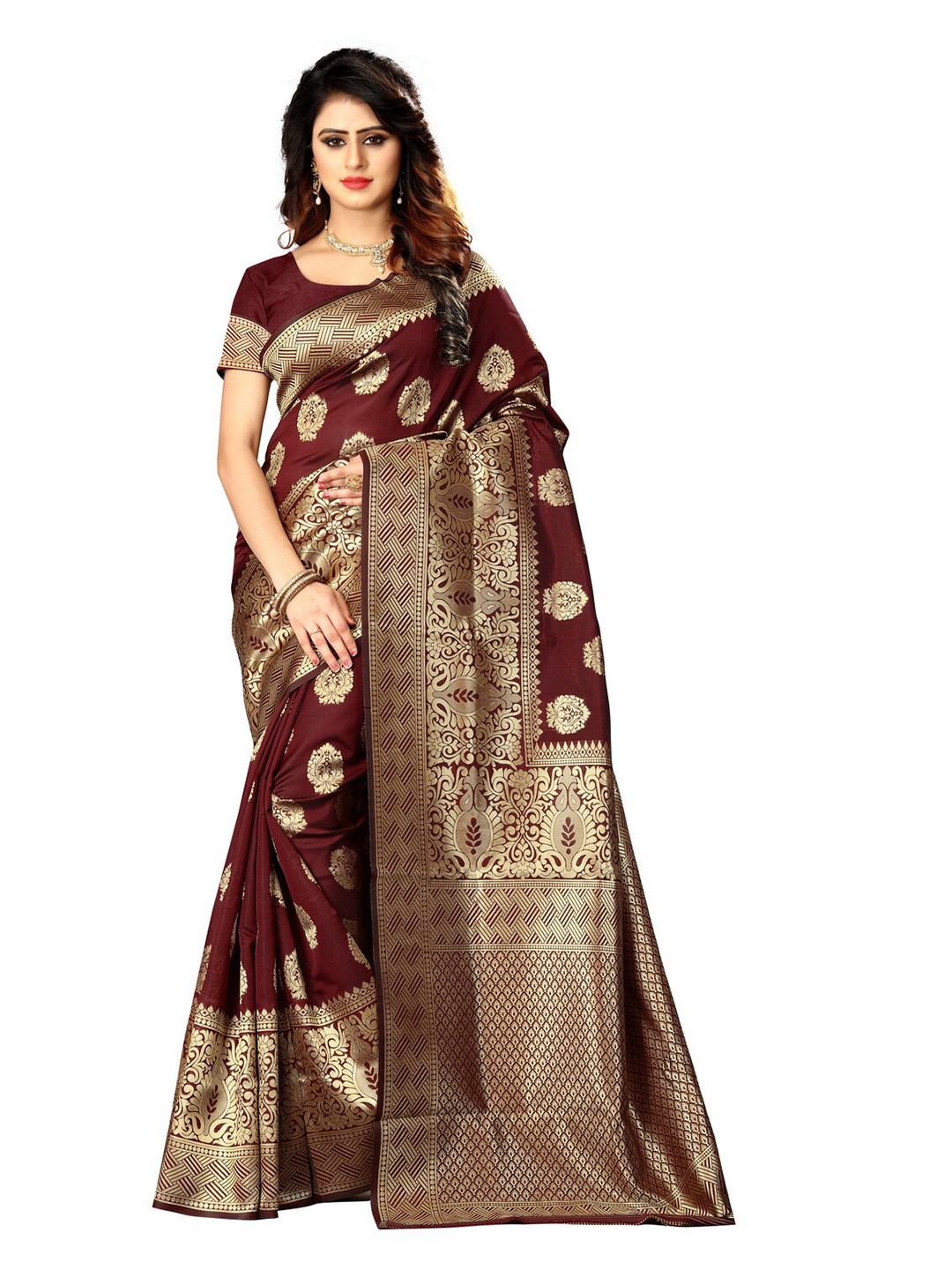 

Vrundavan ethics Woven Design Zari Art Silk Banarasi Saree, Maroon