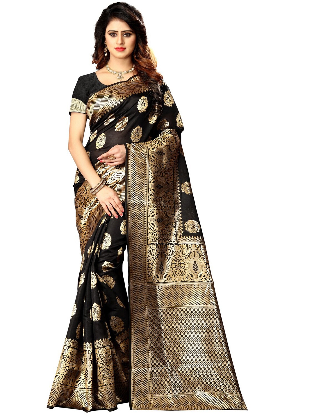 

Vrundavan ethics Woven Design Zari Art Silk Banarasi Saree, Black