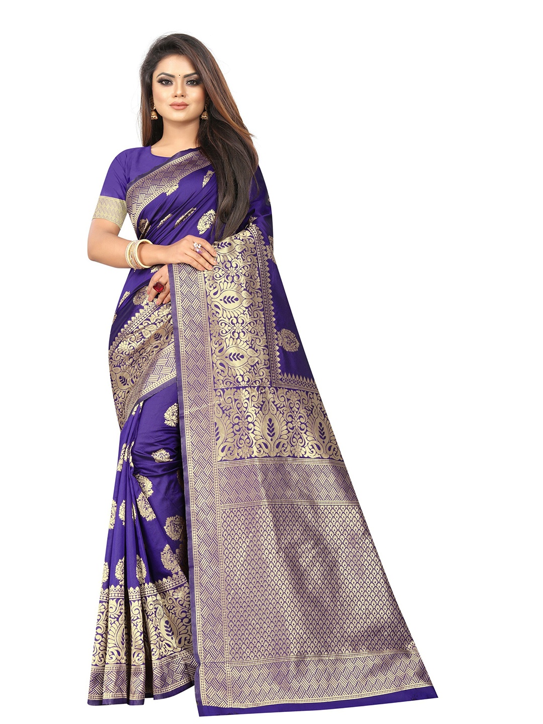 

Vrundavan ethics Ethnic Motifs Art Silk Banarasi Saree, Purple