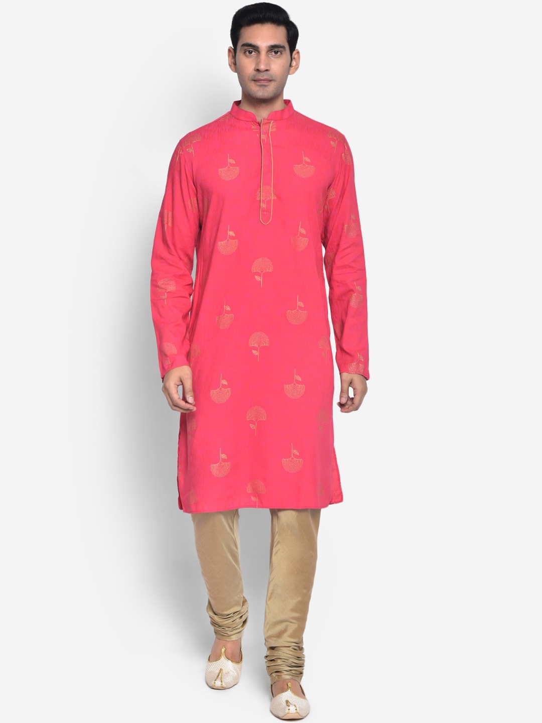 

KISAH Men Ethnic Motifs Printed Kurta with Churidar, Pink