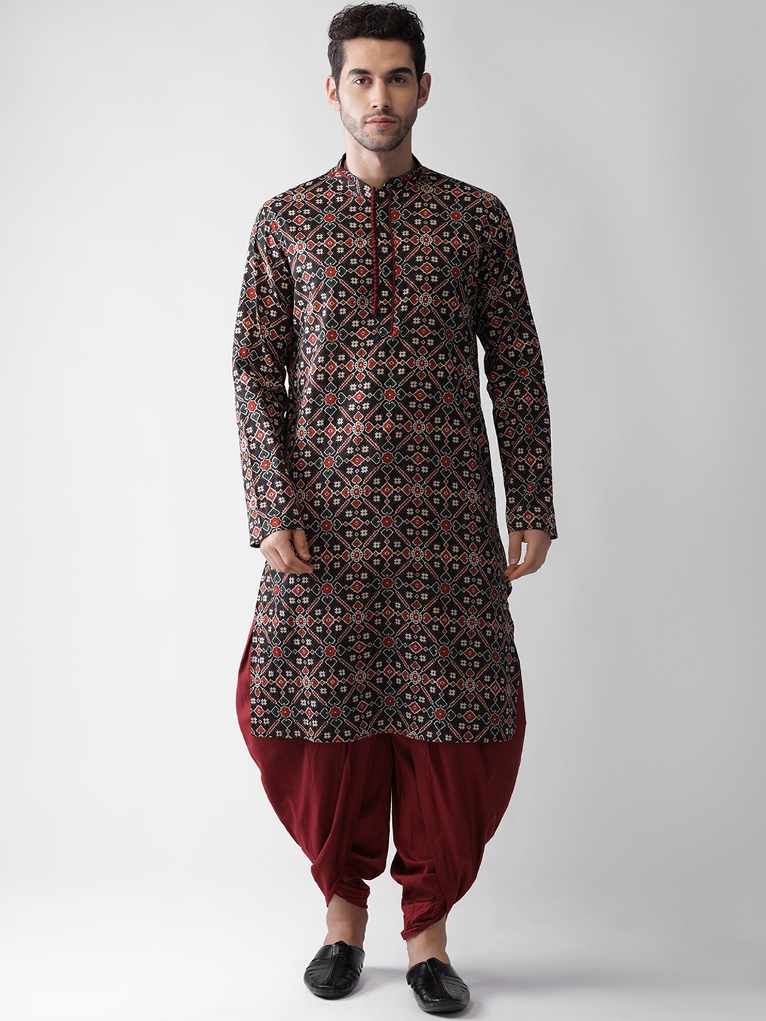 

KISAH Men Ethnic Motifs Printed Kurta with Dhoti Pants, Black