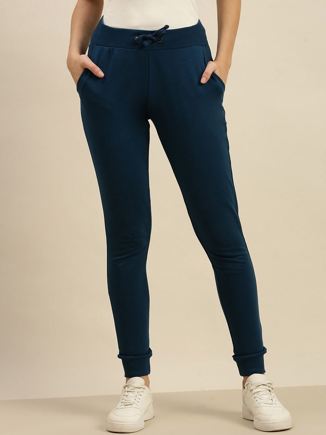 

De Moza Women Skinny Fit Cotton Joggers Trousers, Blue