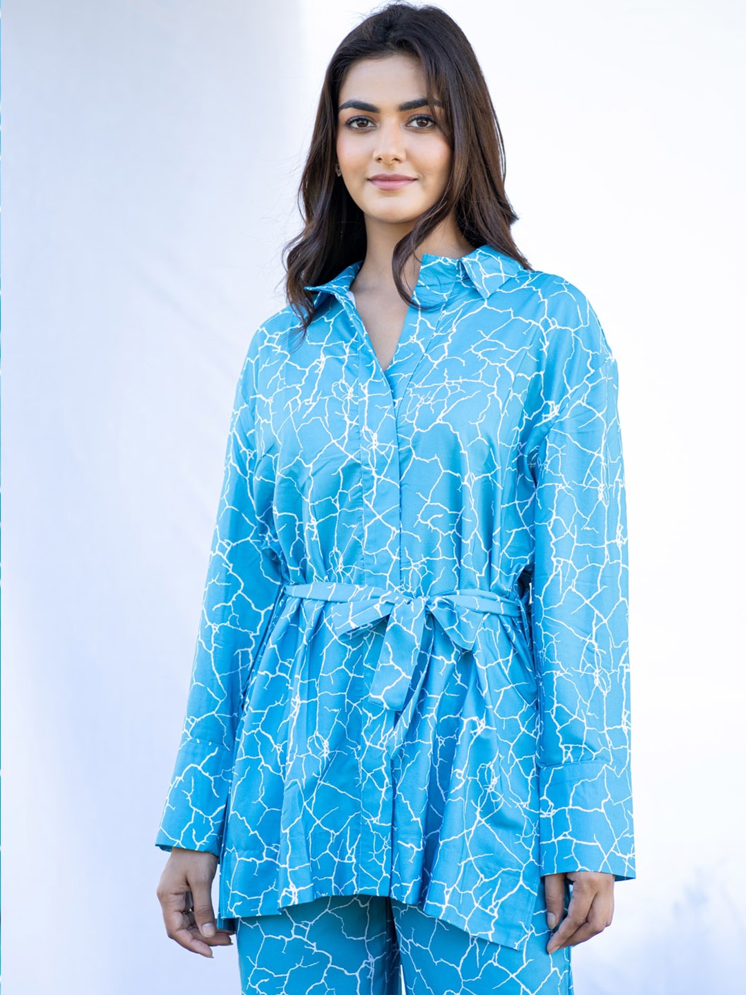 

Tistabene Women Printed Shirt & Trouser Co-Ord Set, Blue