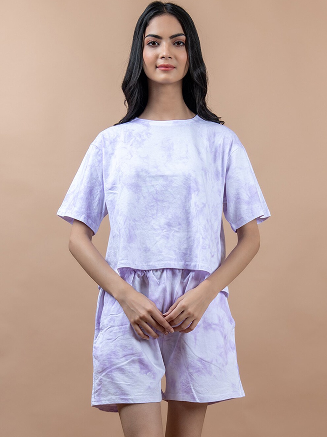 

Tistabene Women Tie-Dye Printed Cotton Co-Ords, Mauve