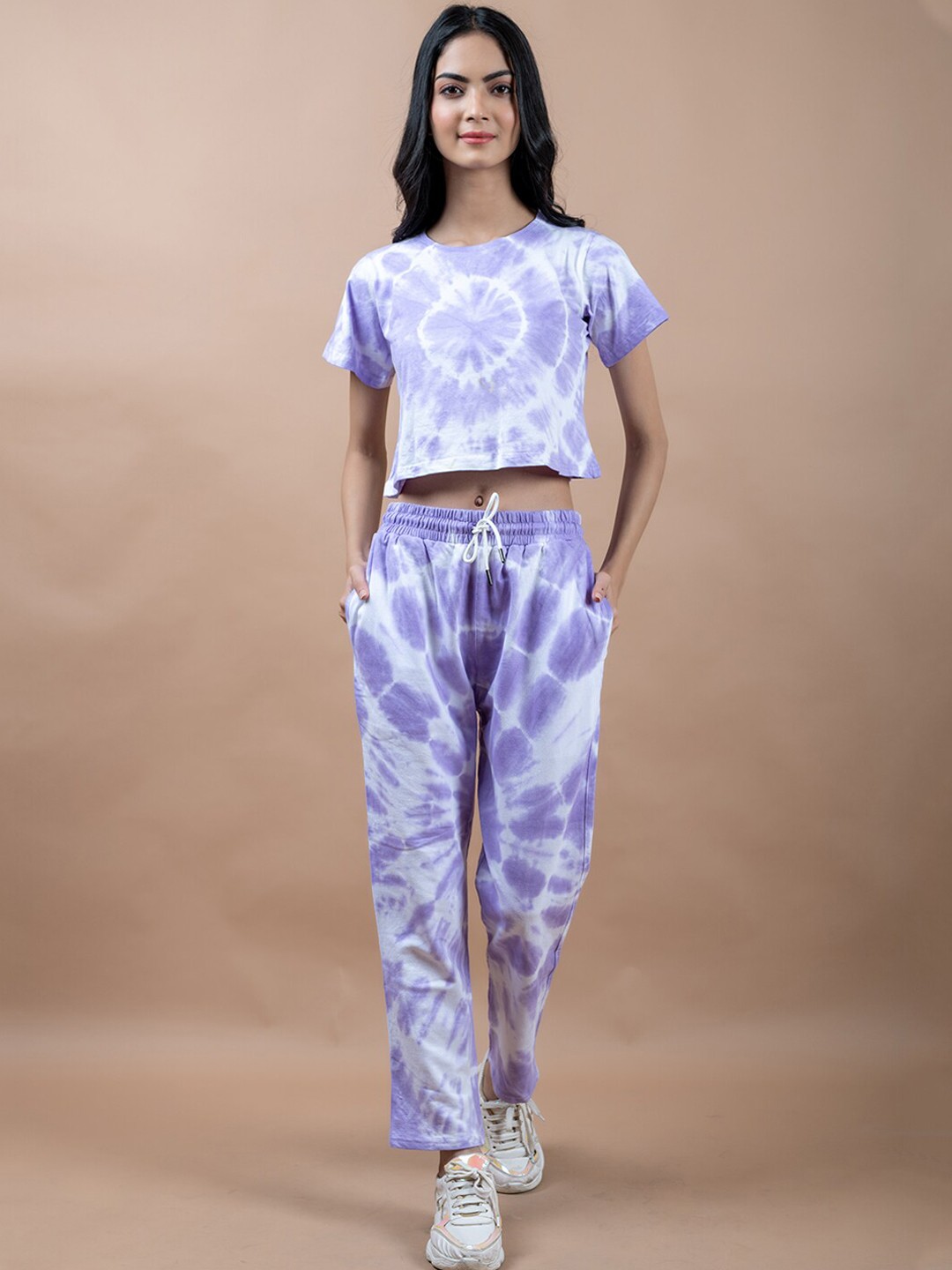 

Tistabene Women Tie-Dye Cotton T-Shirt and Shorts Set, Purple