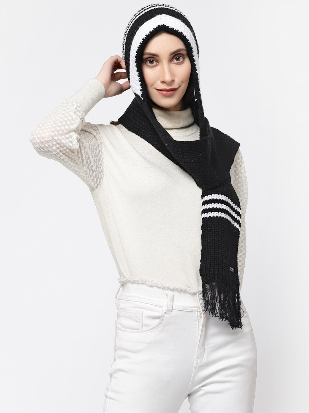 

513 Women Knitted Muffler Cap, Black