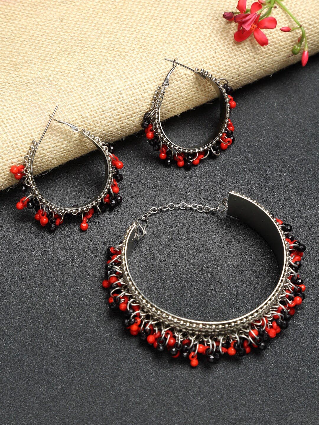 

Dhrohar Silver-Plated Oxidised Artificial Beads Jewellery Set