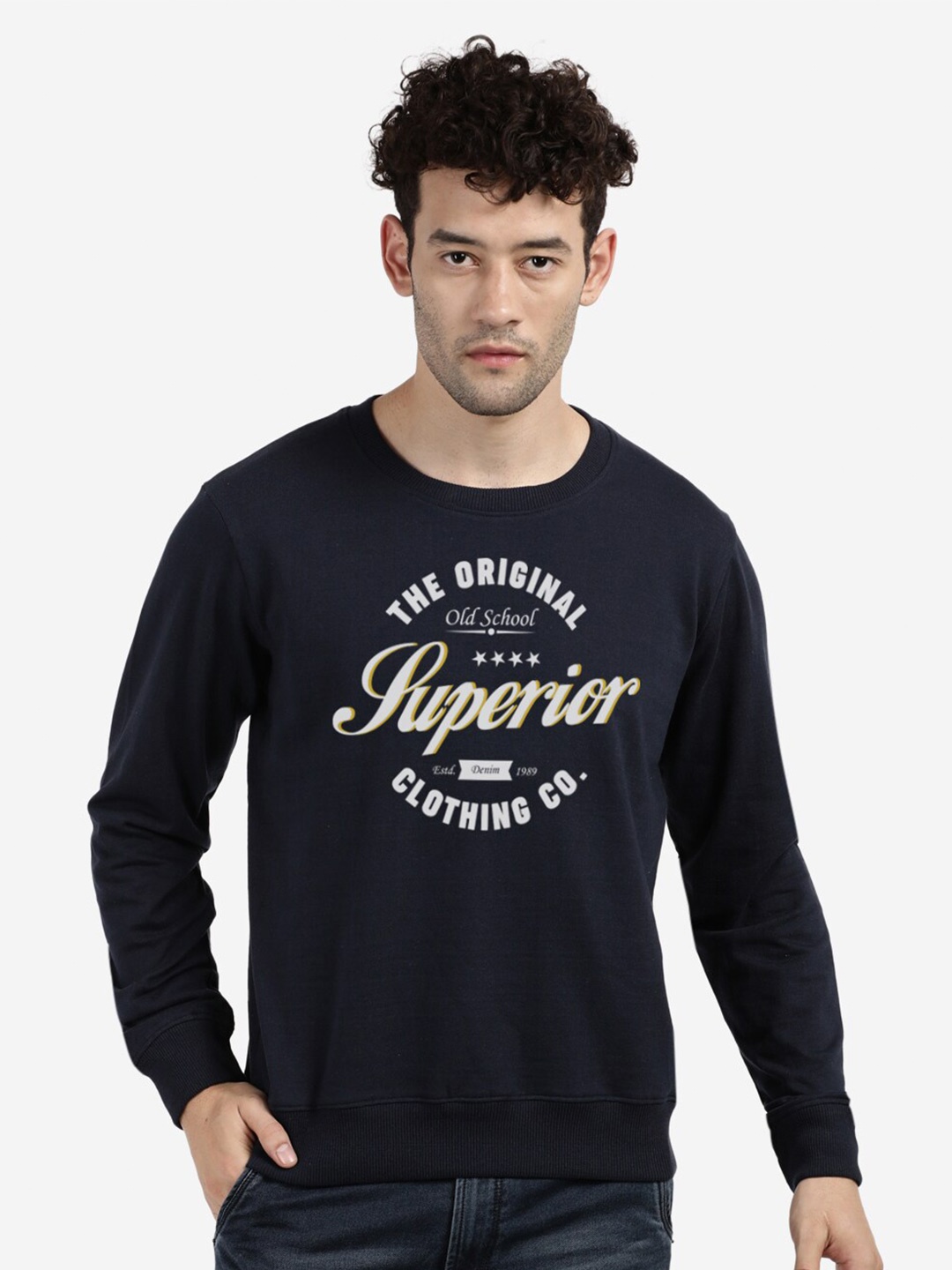 

BLACK RADIO Men Printed Cotton Sweatshirt, Navy blue