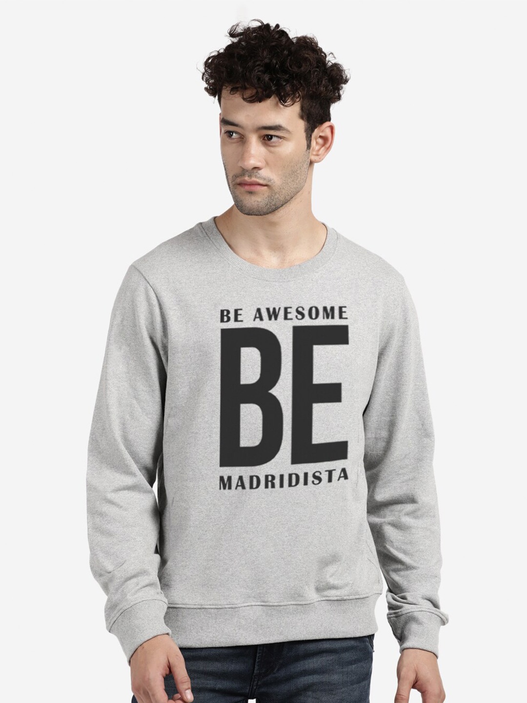 

BLACK RADIO Typography Printed Round Neck Cotton Sweatshirt, Grey