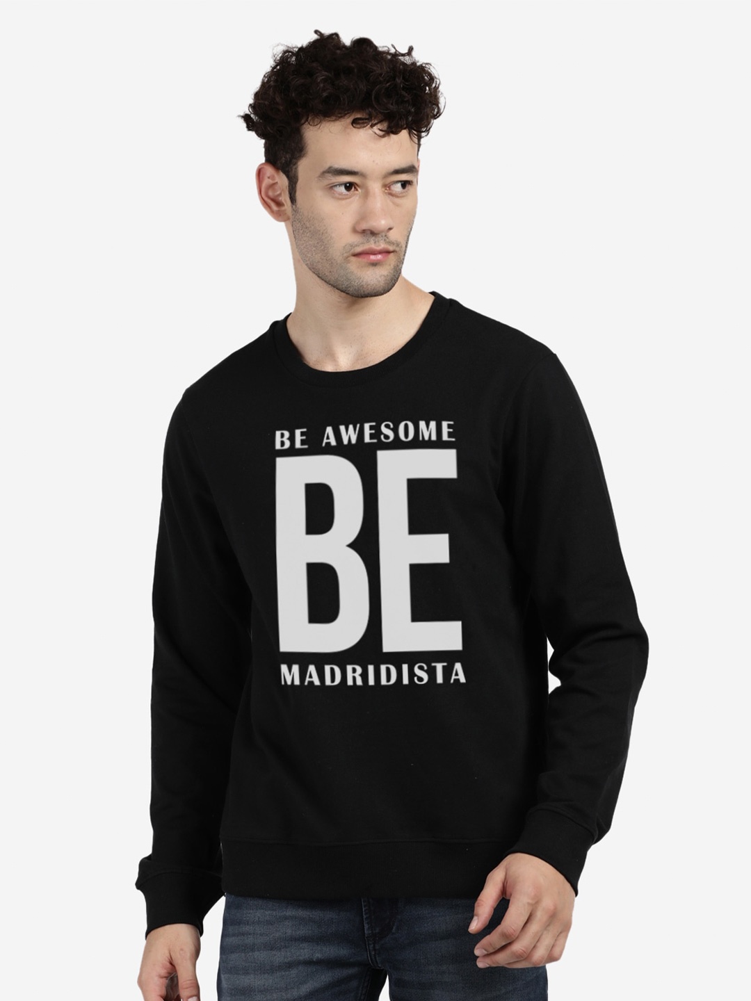 

BLACK RADIO Typography Printed Round Neck Cotton Sweatshirt