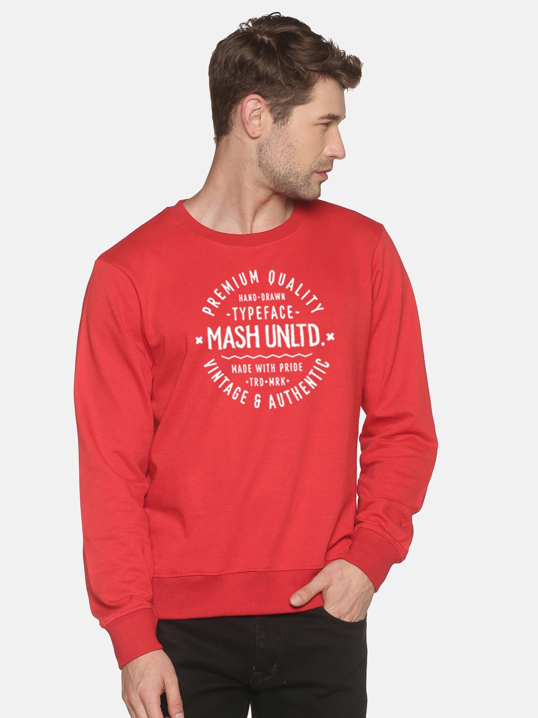

BLACK RADIO Printed Round Neck Cotton Sweatshirt, Coral