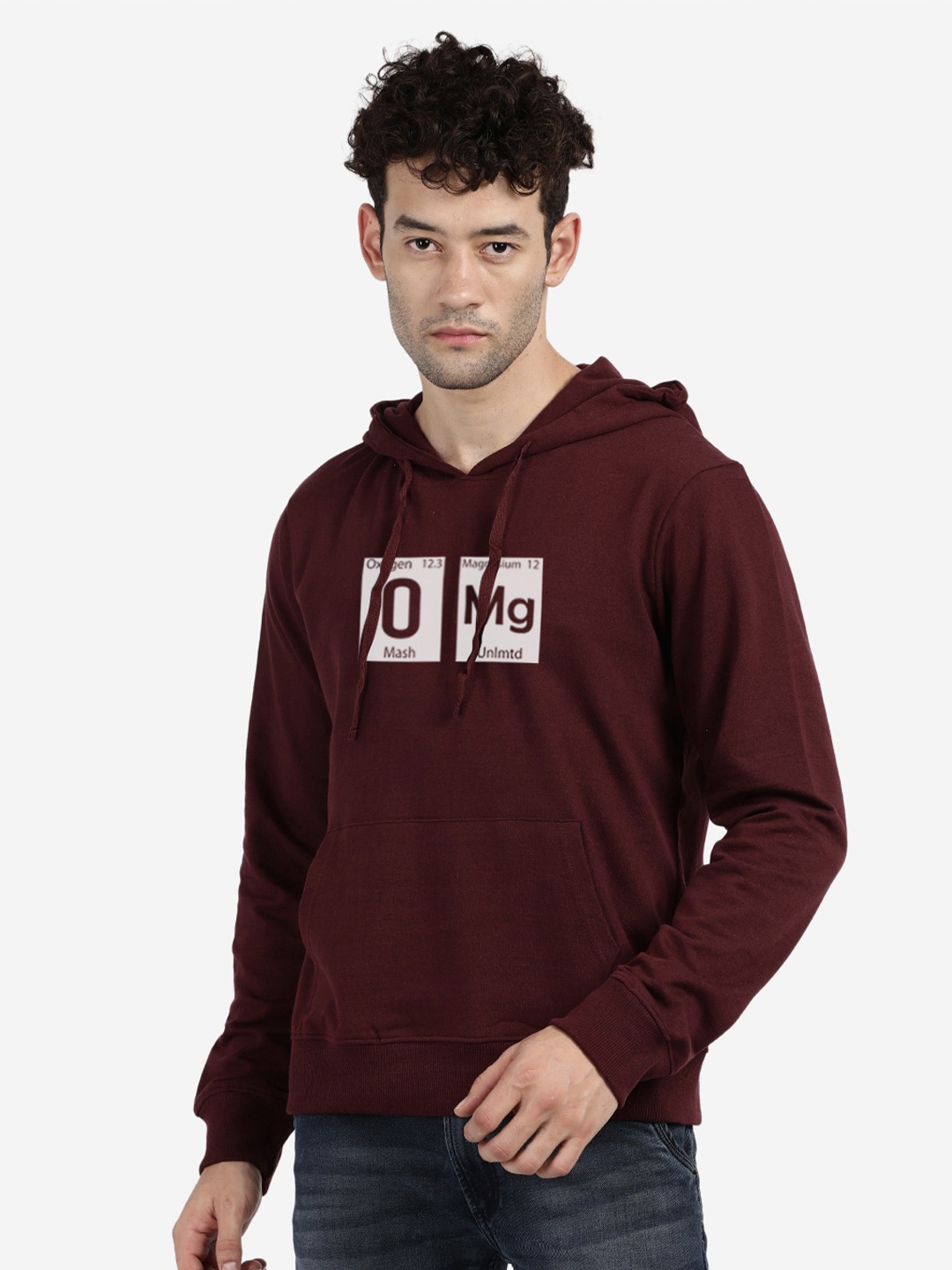 

BLACK RADIO Typography Printed Hooded Cotton Sweatshirt, Maroon