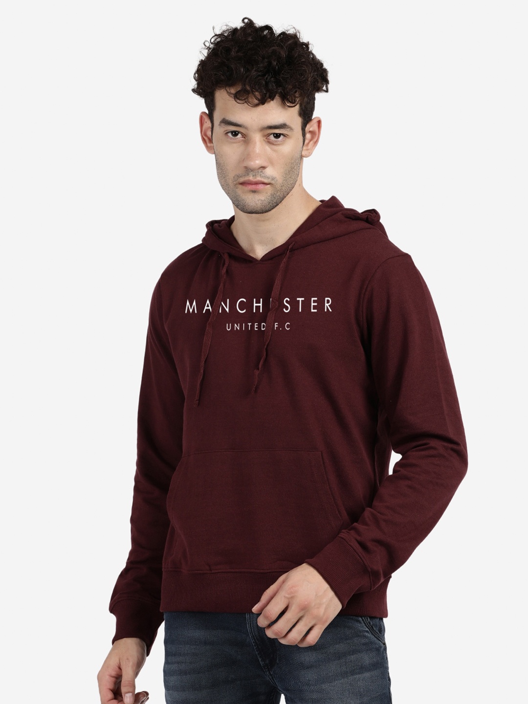 

BLACK RADIO Typography Printed Hooded Cotton Sweatshirt, Maroon