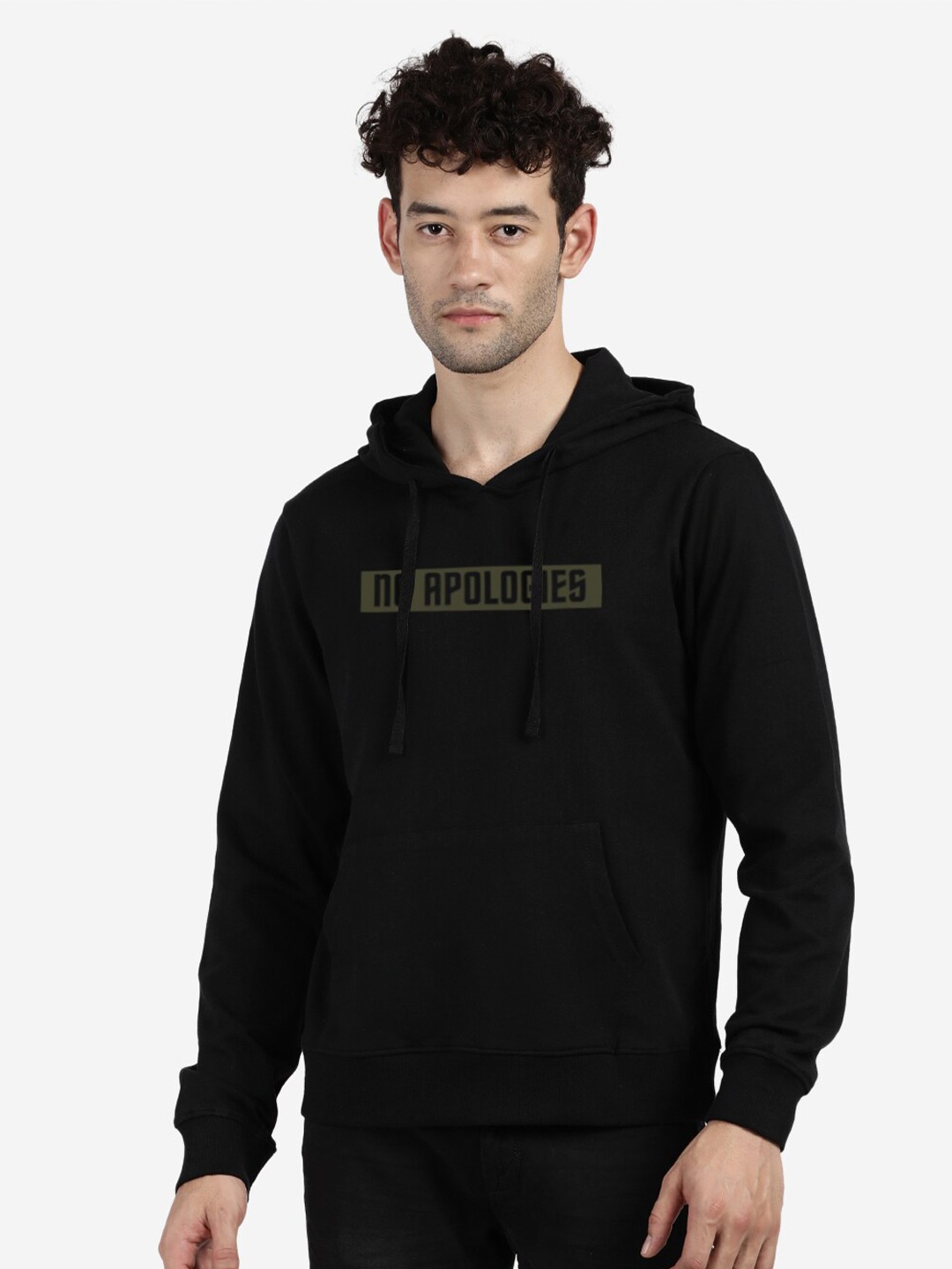 

BLACK RADIO Typography Printed Hooded Cotton Sweatshirt
