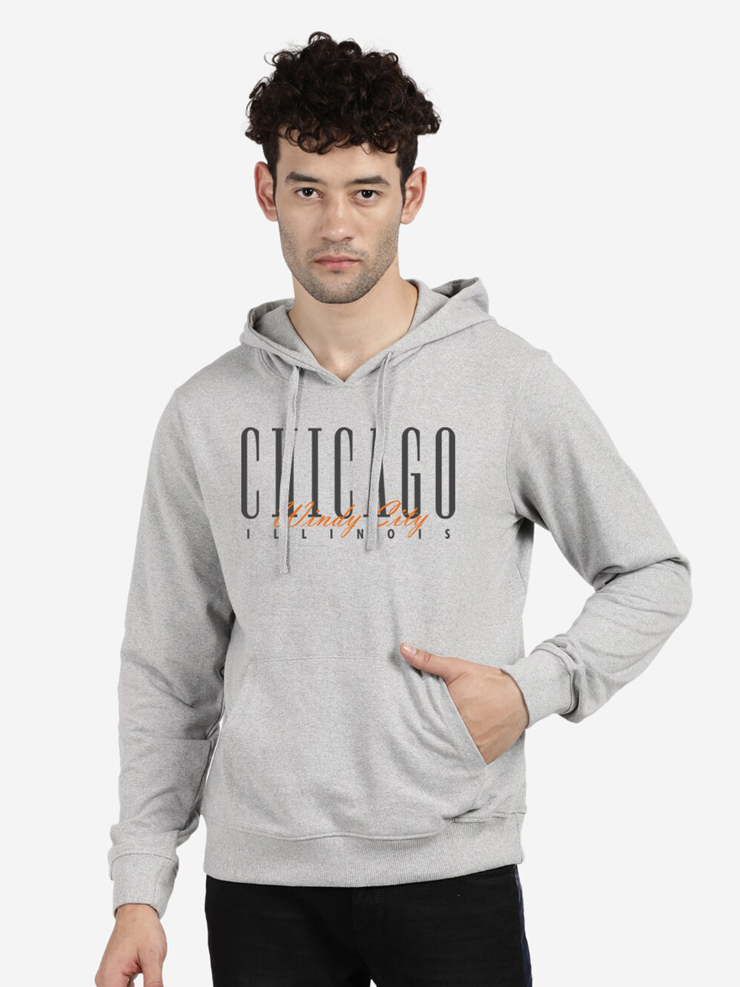 

BLACK RADIO Typography Printed Hooded Cotton Sweatshirt, Grey