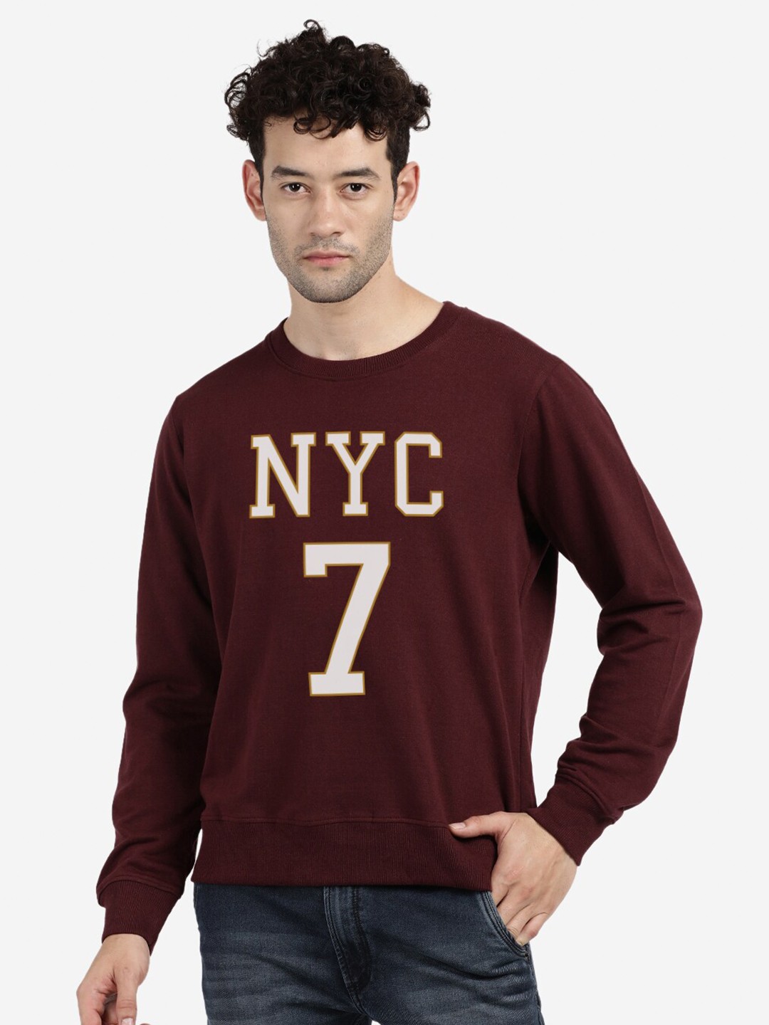 

BLACK RADIO Typography Printed Cotton Sweatshirt, Maroon