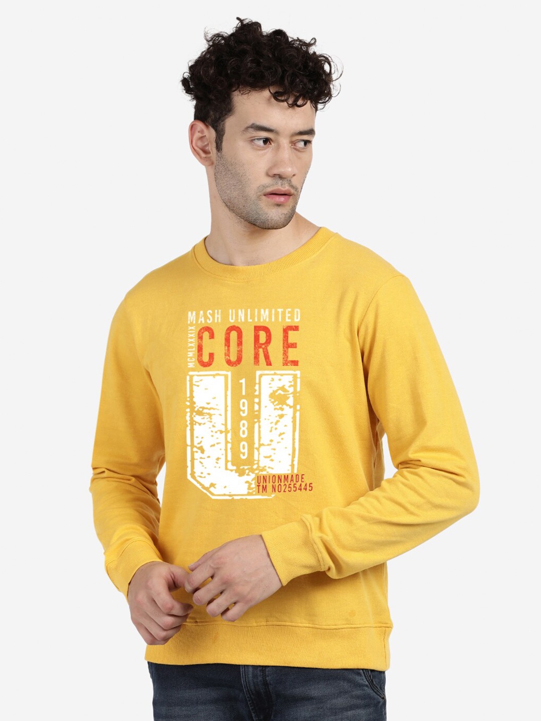 

BLACK RADIO Typography Printed Round Neck Cotton Sweatshirt, Yellow