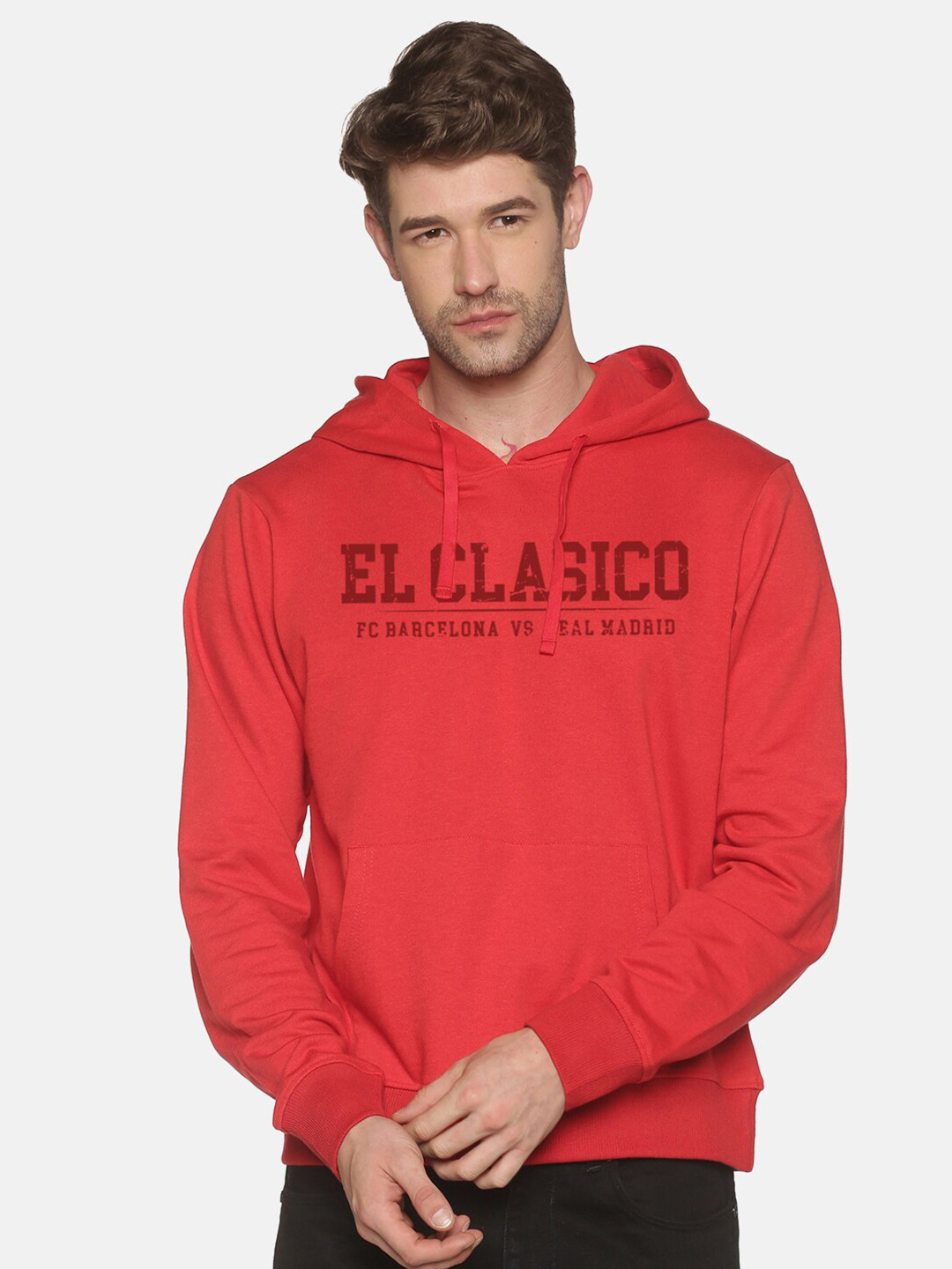 

BLACK RADIO Typography Printed Hooded Cotton Sweatshirt, Red