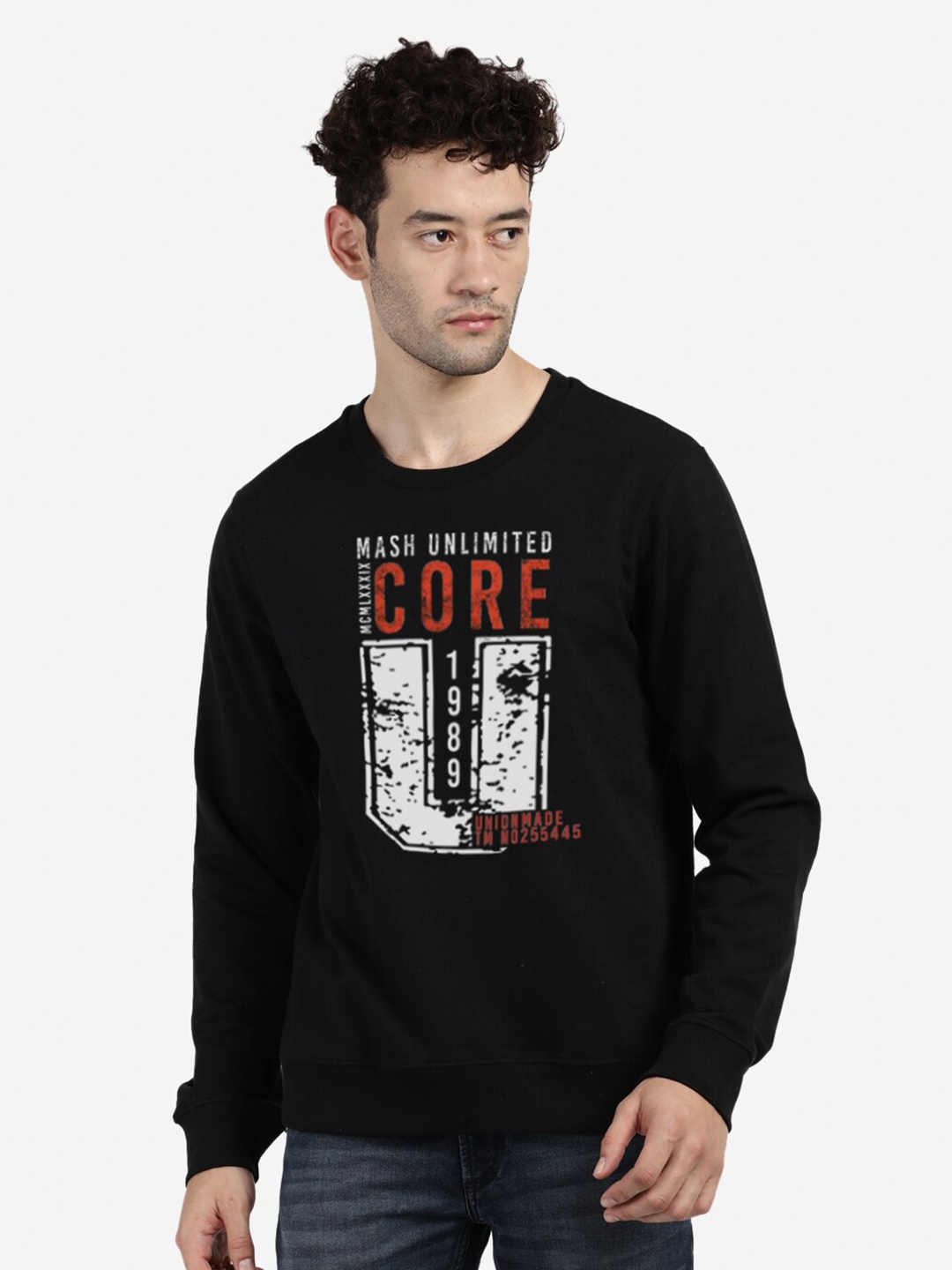 

BLACK RADIO Typography Printed Round Neck Cotton Sweatshirt
