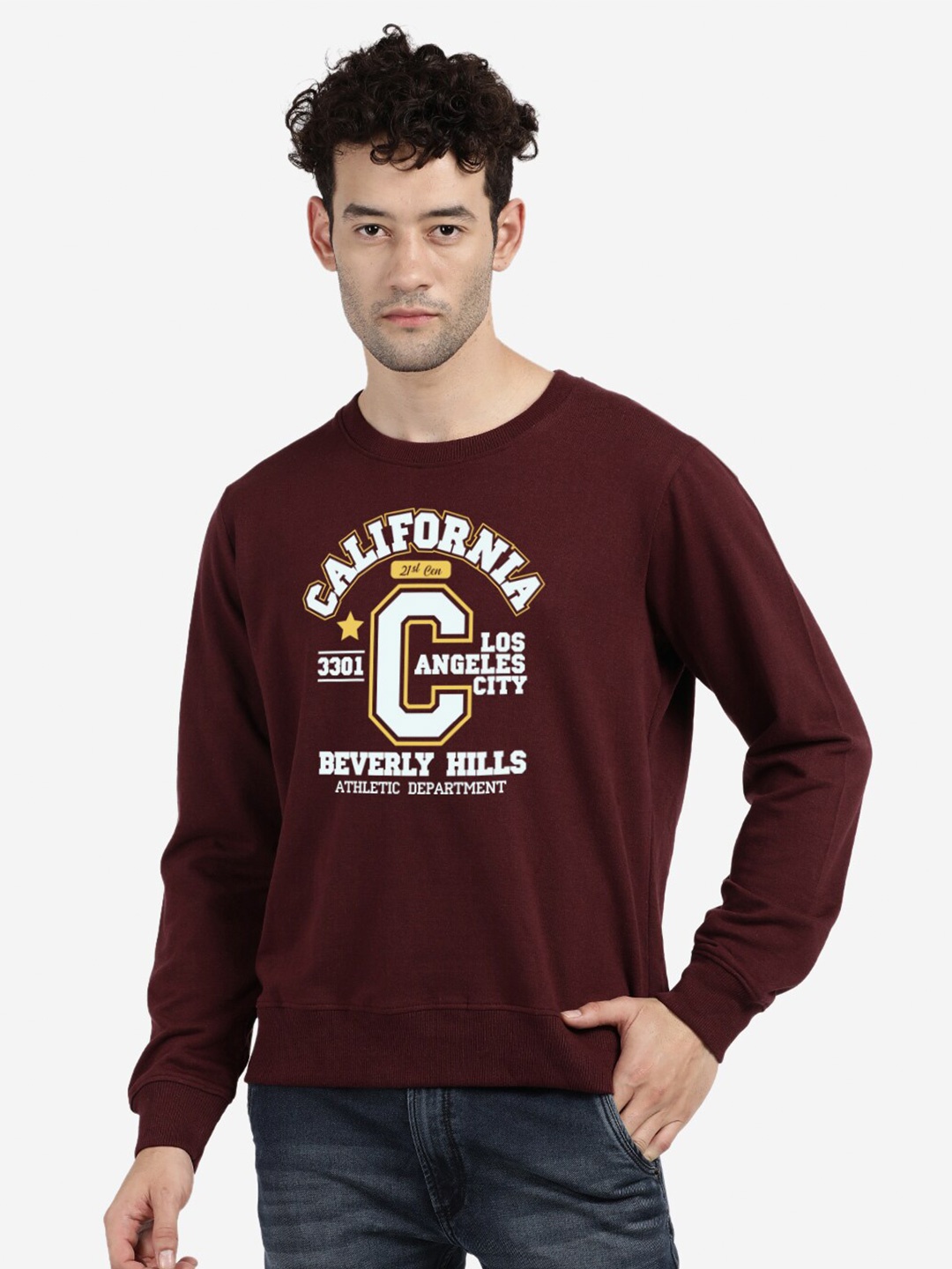 

BLACK RADIO Typography Printed Round Neck Cotton Sweatshirt, Maroon