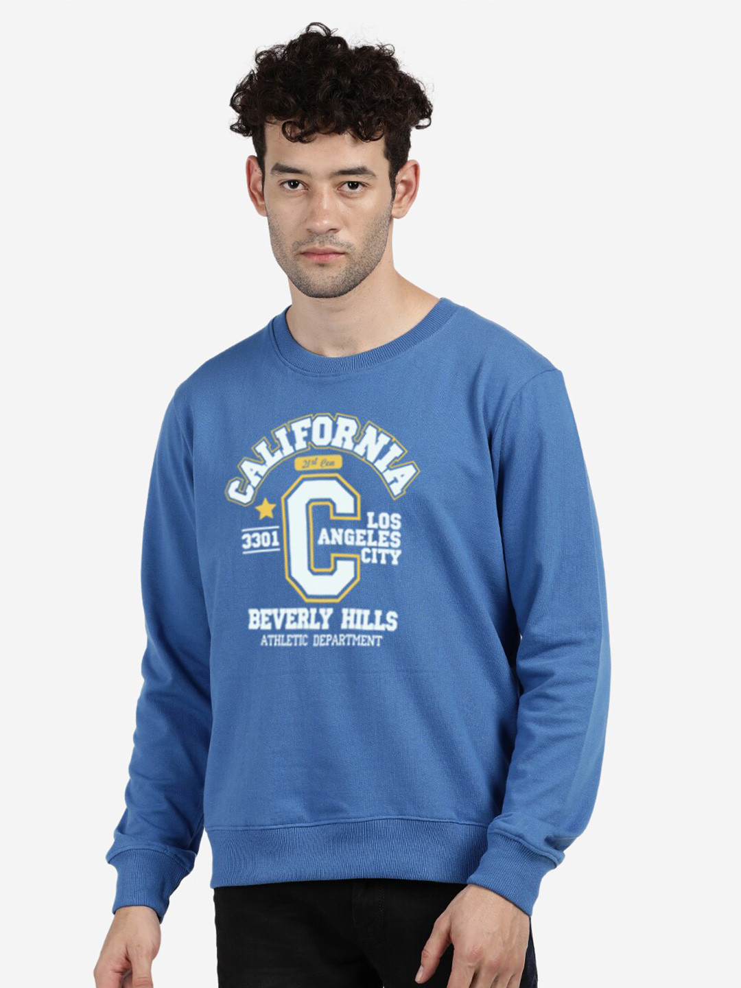 

BLACK RADIO Typography Printed Round Neck Cotton Sweatshirt, Blue