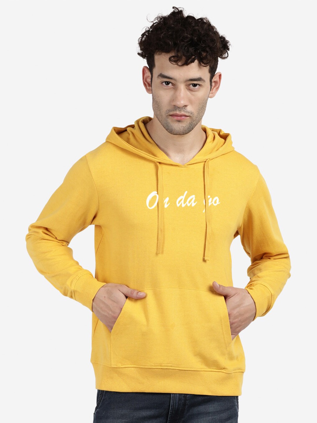 

BLACK RADIO Hooded Pure Cotton Pullover Sweatshirt, Yellow