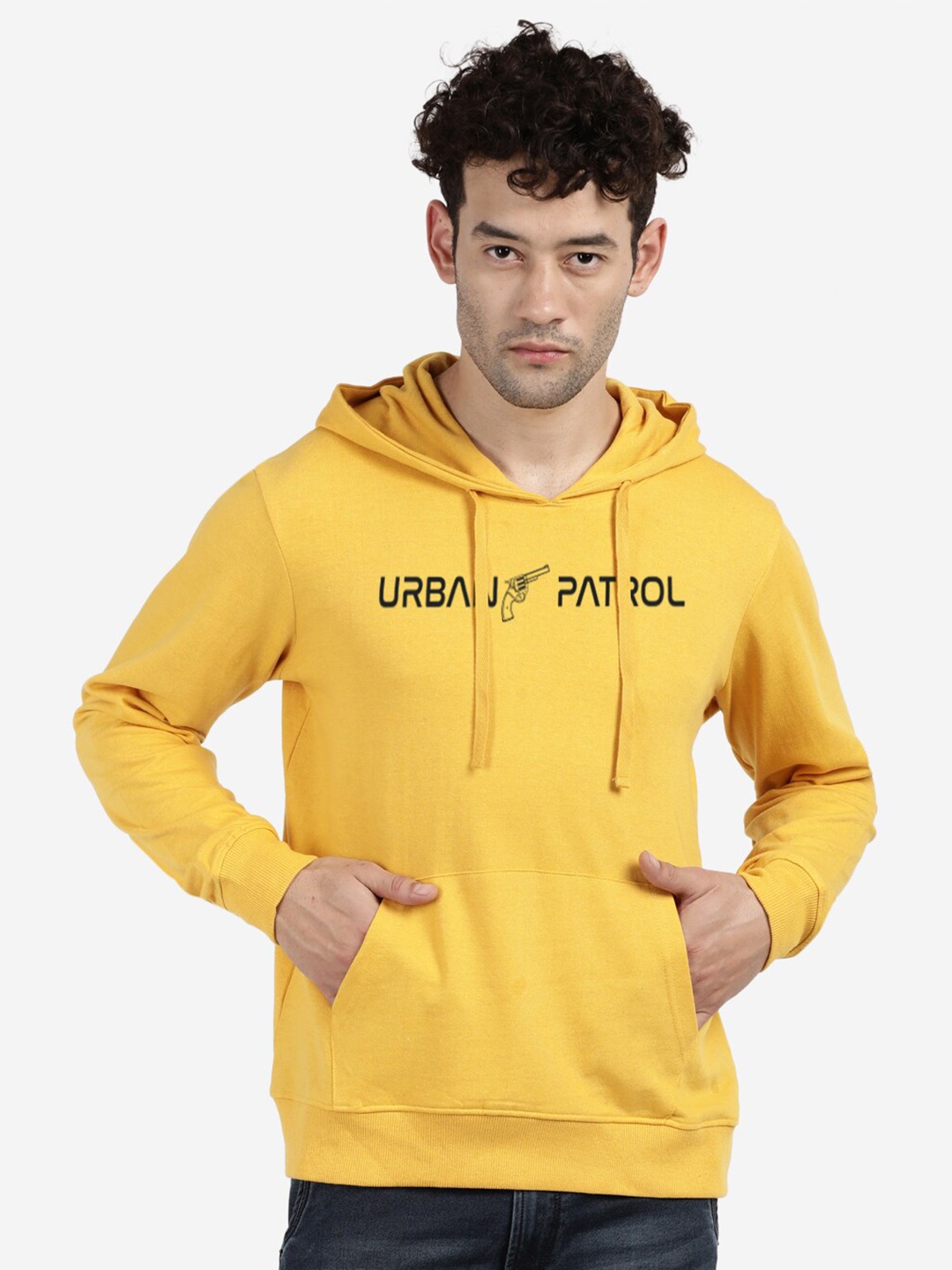 

BLACK RADIO Men Hooded Pure Cotton Pullover Sweatshirt, Yellow