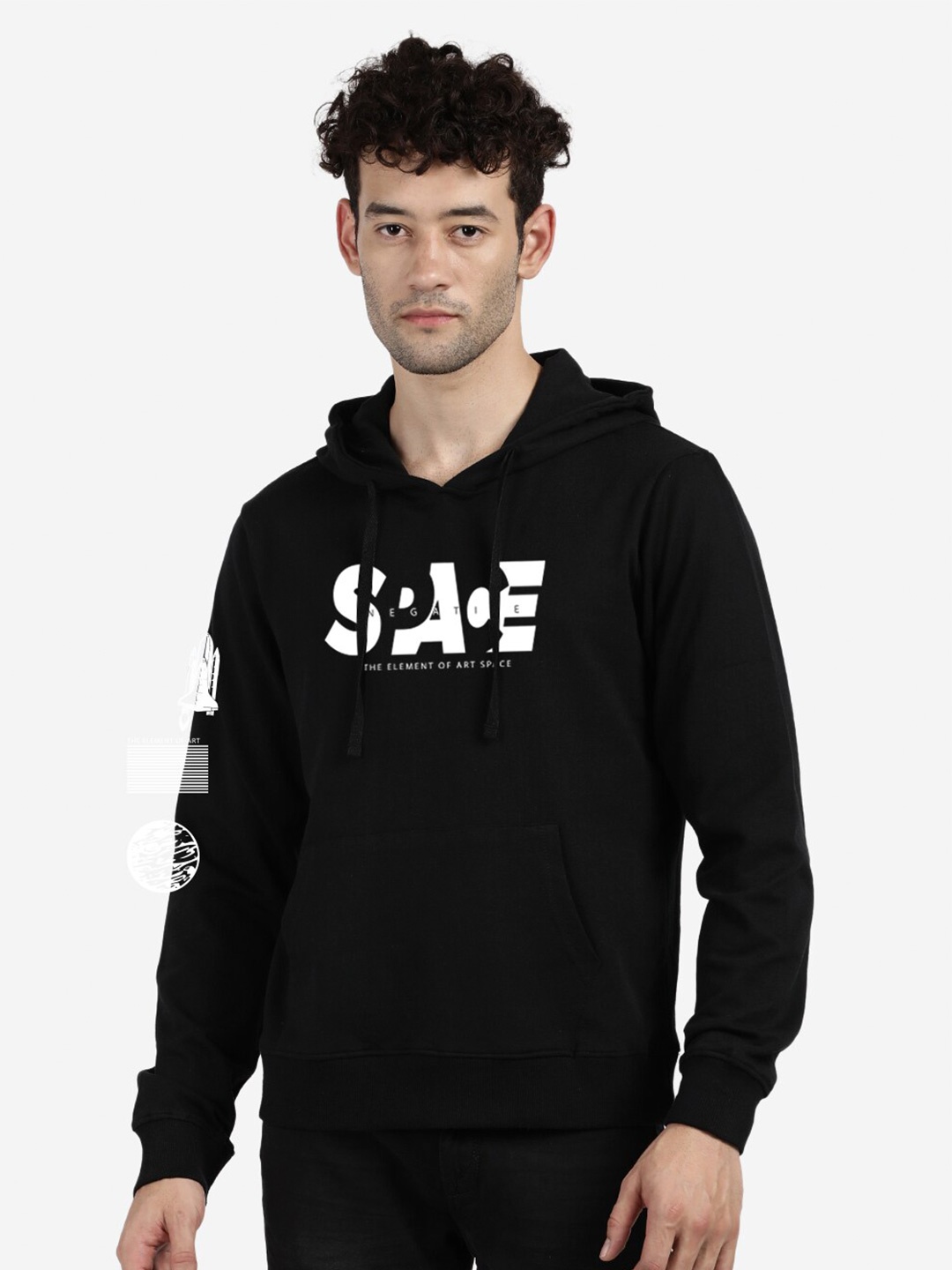 

BLACK RADIO Typography Printed Hooded Pure Cotton Pullover Sweatshirt