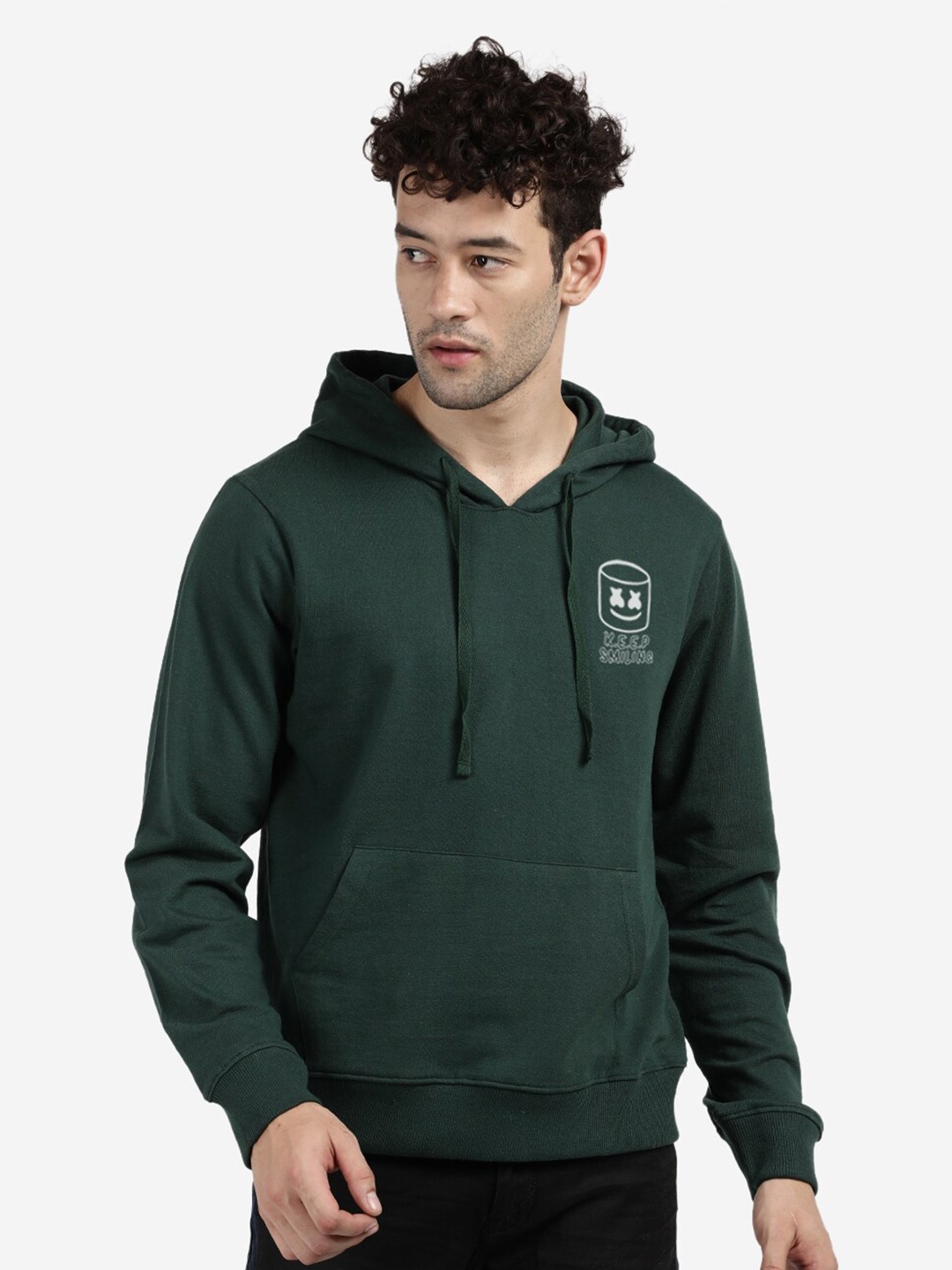 

BLACK RADIO Hooded Pure Cotton Pullover Sweatshirt, Green