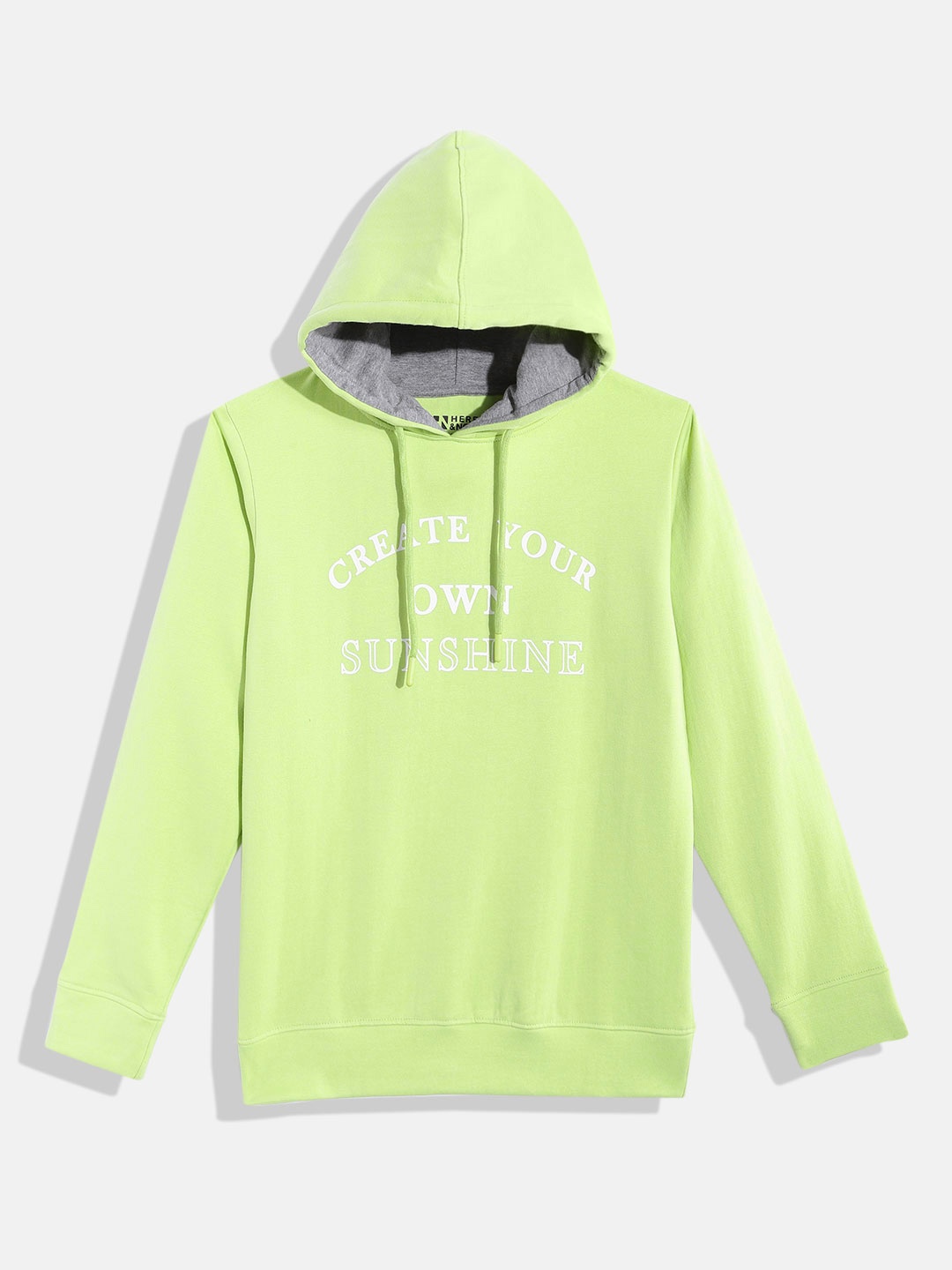 

HERE&NOW Girls Printed Hooded Sweatshirt, Fluorescent green