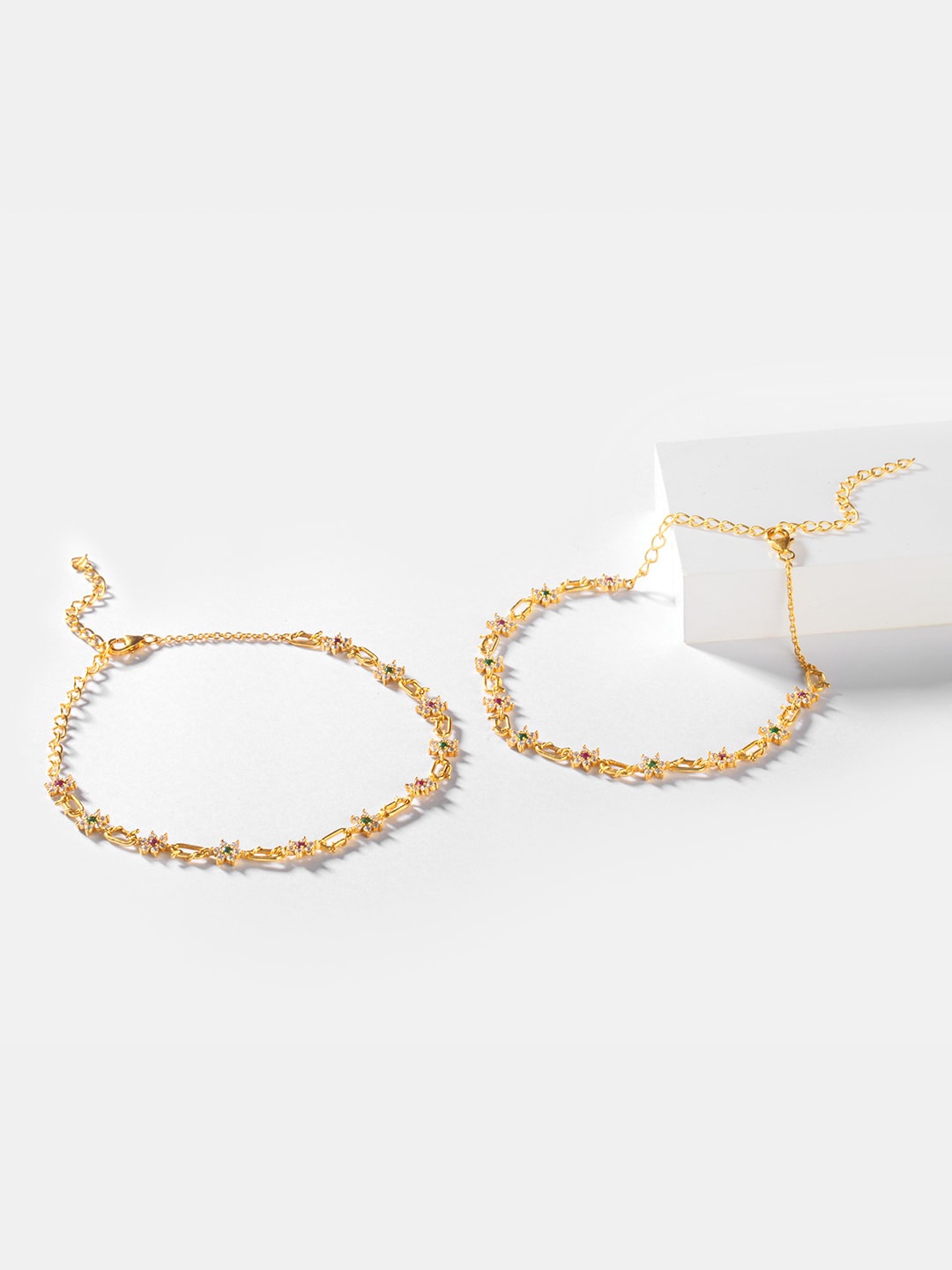 

SHAYA 925 Gold-Plated CZ-Studded Anklets