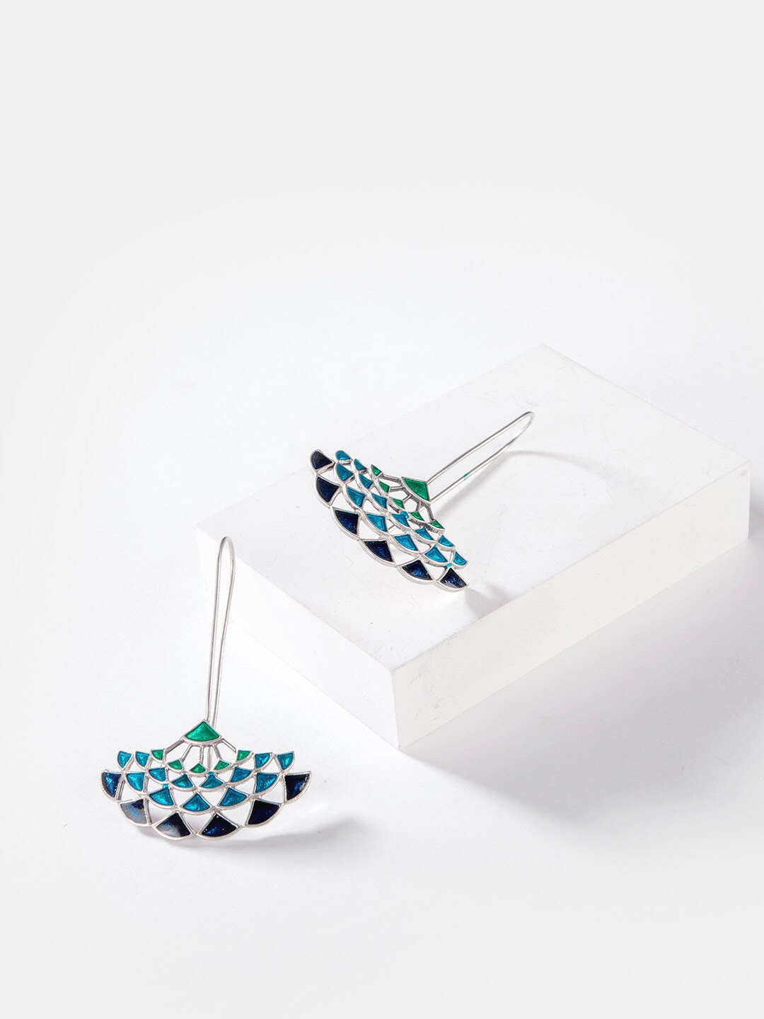 

SHAYA 925 Silver Geometric Drop Earrings, Blue