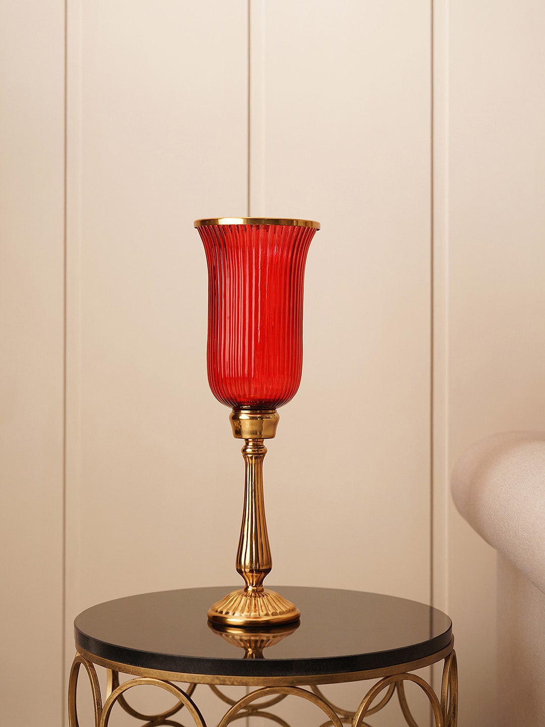 

Pure Home and Living Red Ribbed Hurricane Candle Holders