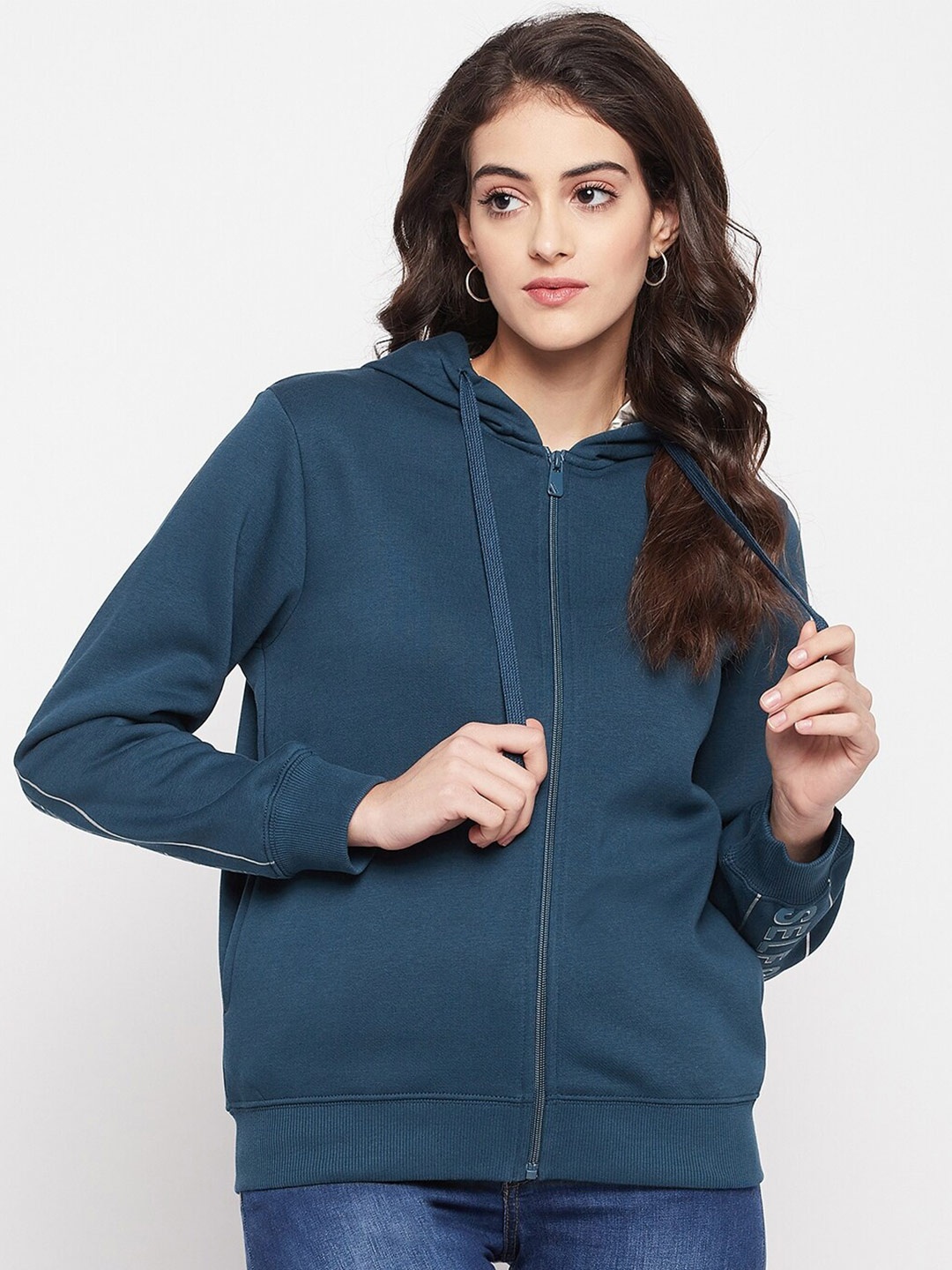 

Madame Women Hooded Cotton Front-Open Sweatshirt, Navy blue