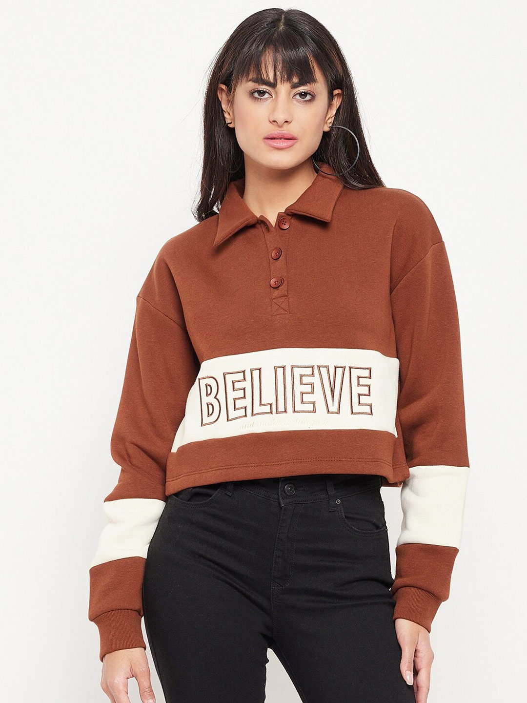 

Madame Typography Printed Sweatshirt, Coffee brown
