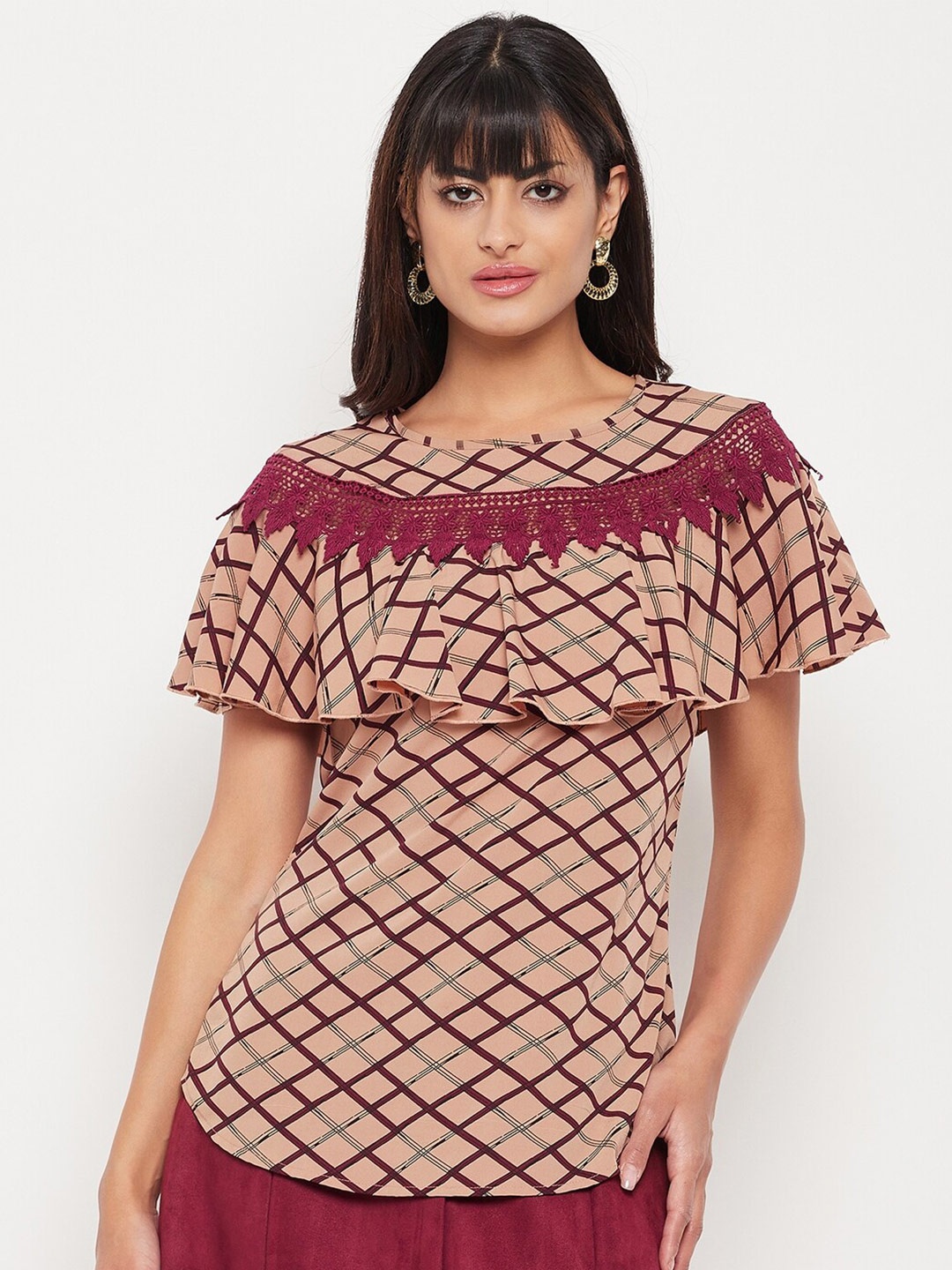 

Madame Geometric Printed Top, Beige