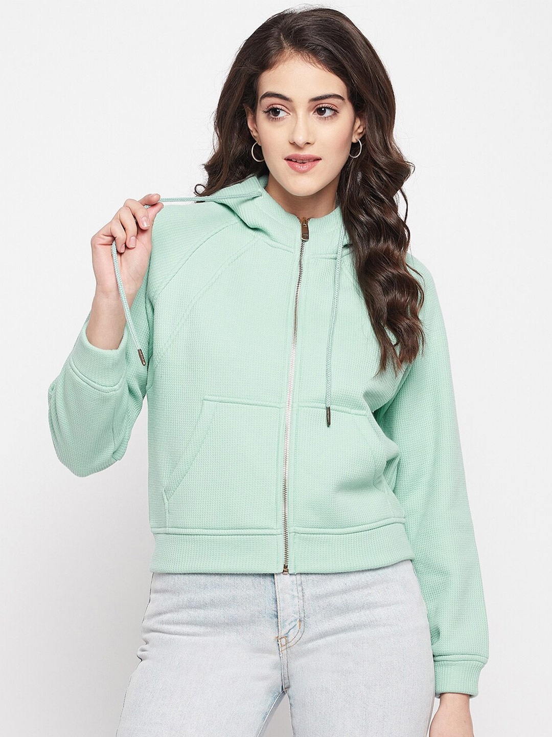 

Madame Women Hooded Cotton Front-Open Sweatshirt, Green