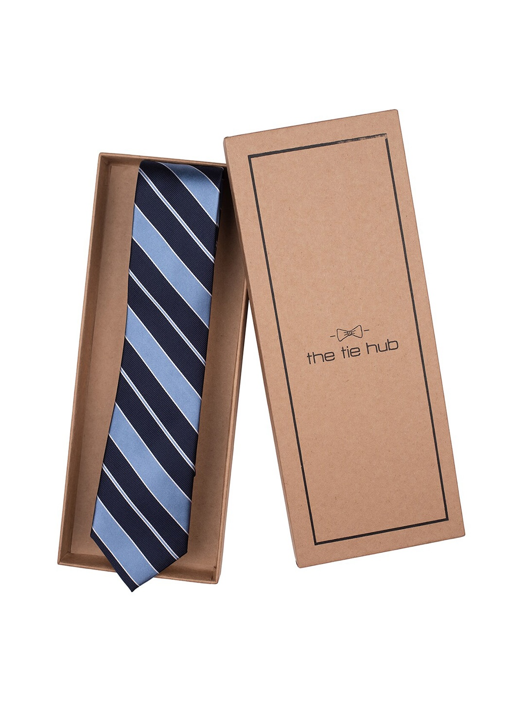 

The Tie Hub Men Silk Striped Broad Tie, Blue