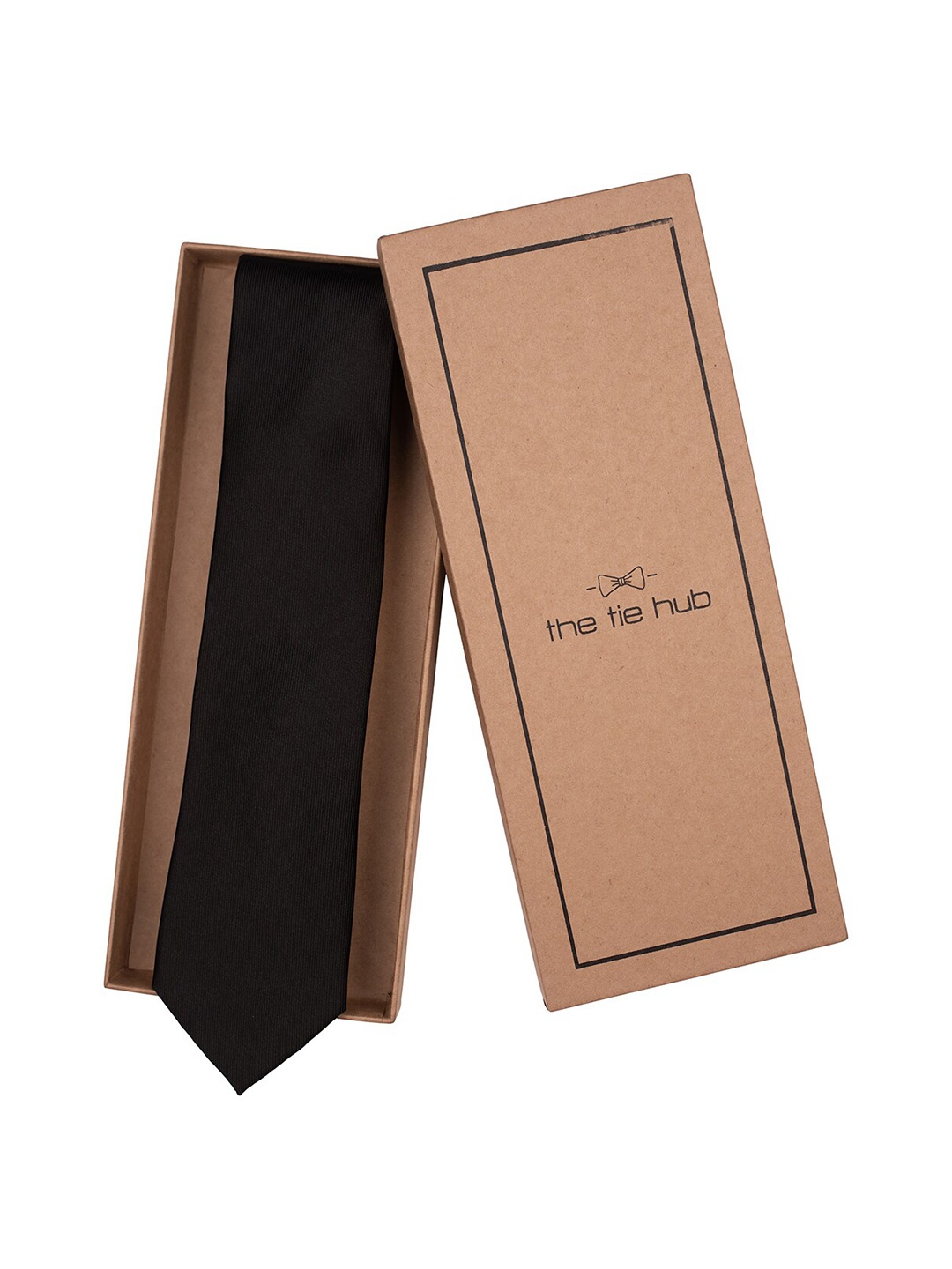 

The Tie Hub Men Solid Pure Silk Skinny Tie, Black