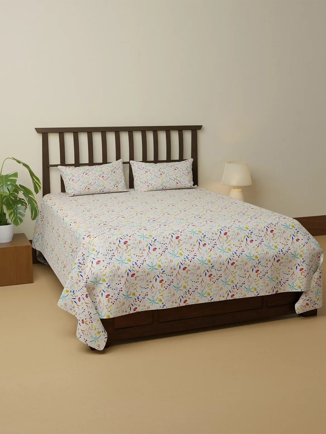 

Marks & Spencer Bloomsbury White & Blue 128 TC Cotton Queen Bedsheet with 2 Pillow Covers