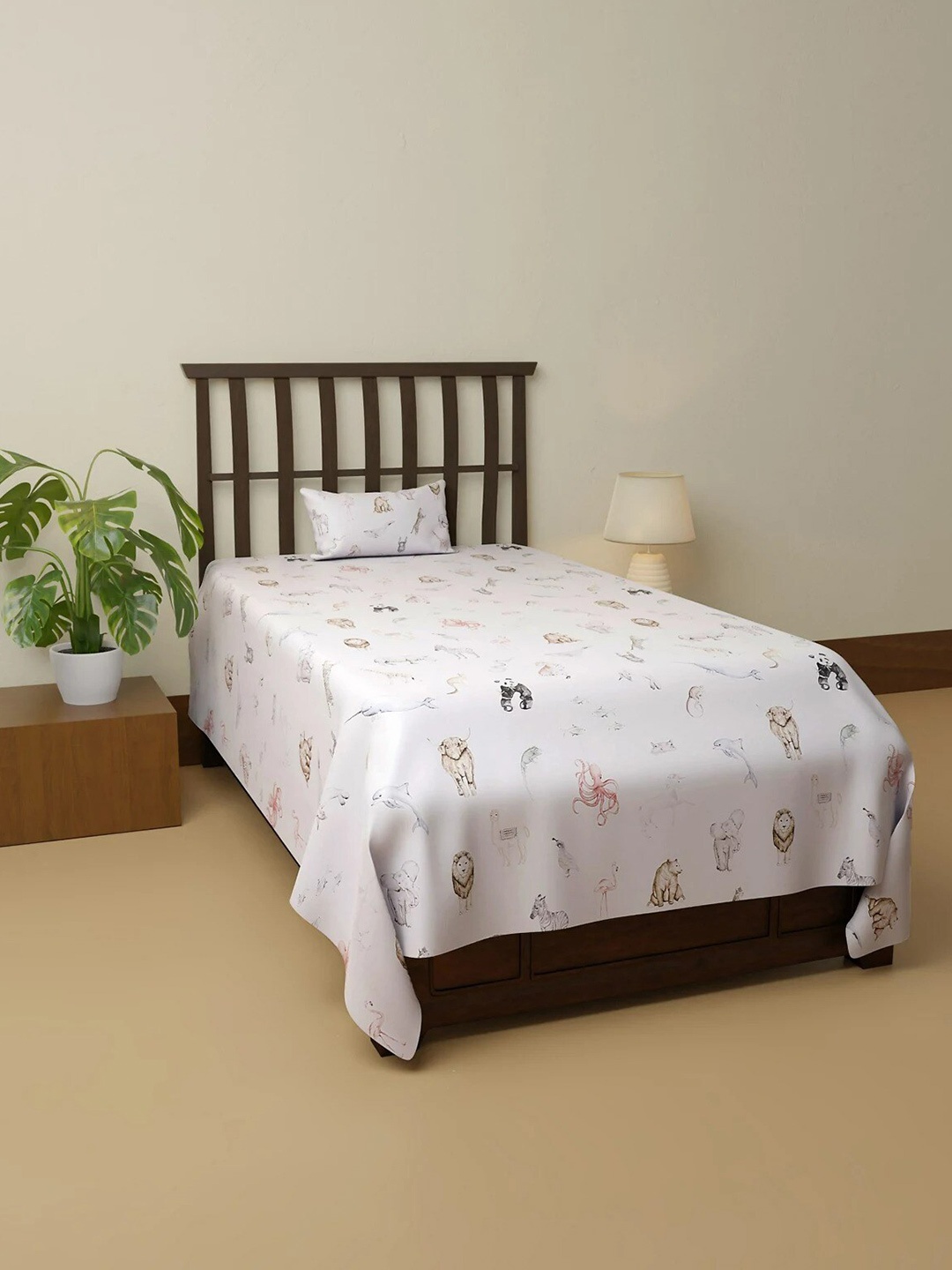 

Marks & Spencer Alphabet White & Pink 128 TC Cotton Single Bedsheet with 1 Pillow Covers
