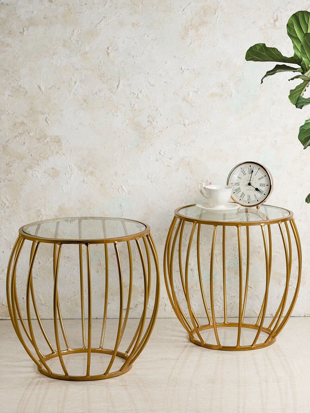 

nestroots Gold Toned Set Of 2 Coffee Table Ottomans